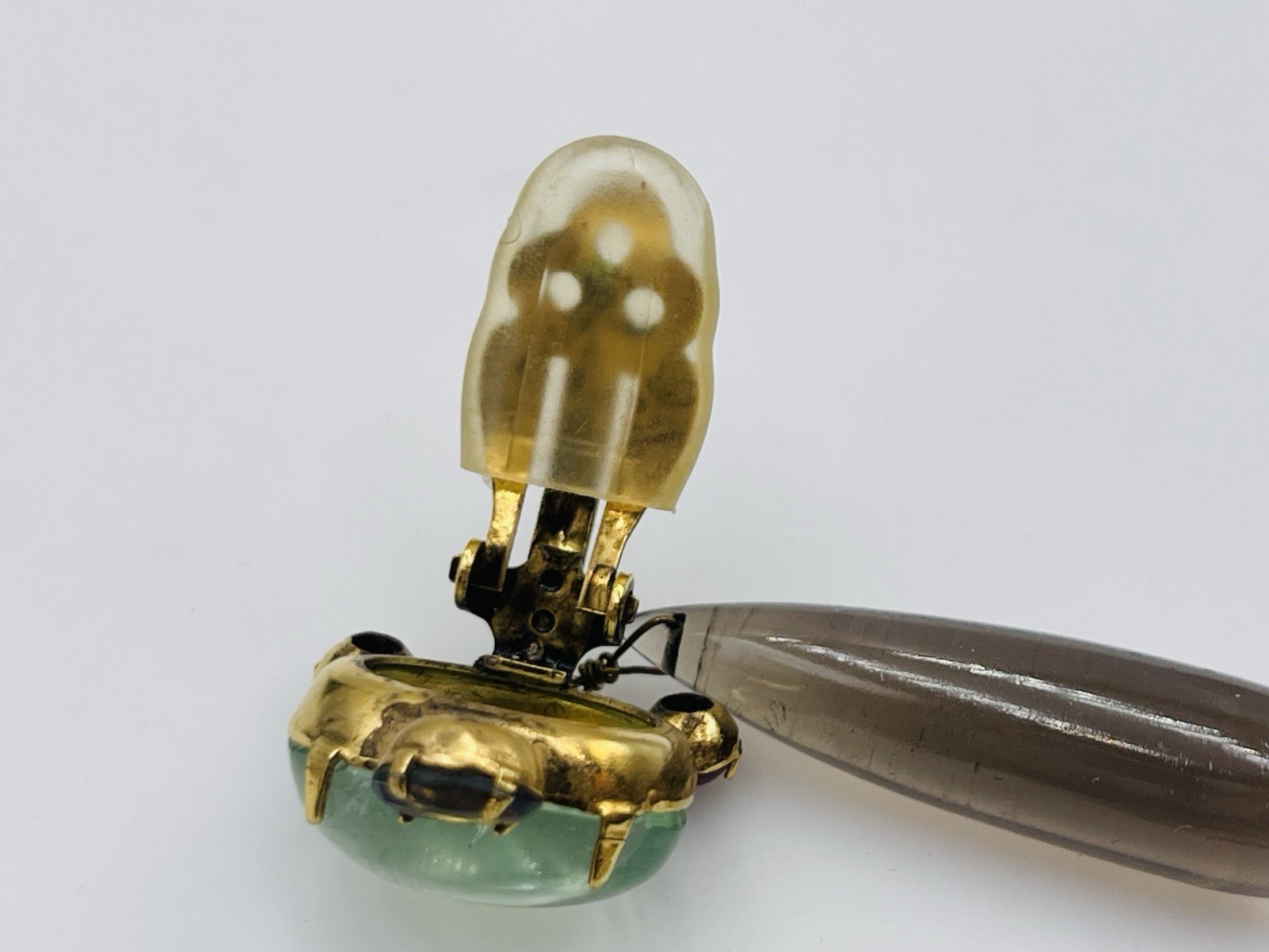 Iradj Moini Vintage Gold Plated Green Beryl Smoky Quartz Ruby Dangle Earrings
