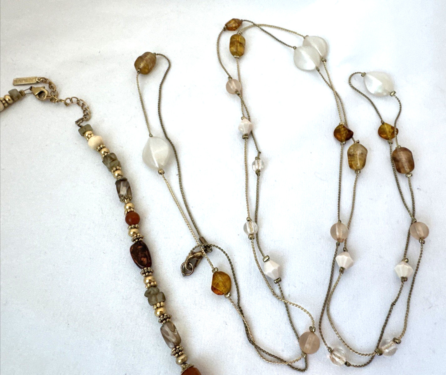 vtg *2 Necklaces Stack* Earthtones GOLD bead chain textured Jewelry Lot-1 signed