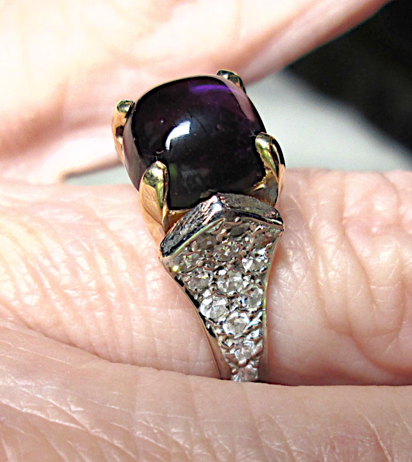 UNIQUE 14K TT GOLD 2+ CT AMETHYST 1.00 CTW DIAMOND RING 6 Grams FEB BIRTHSTONE