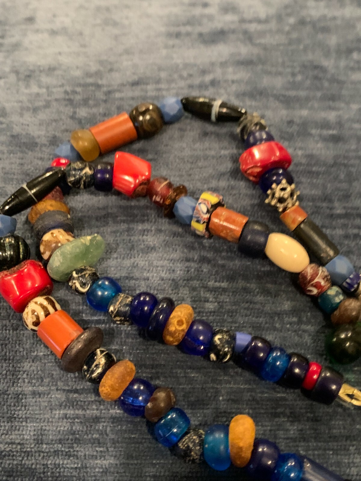 Tibetan and African Trading Beaded Necklace 24″, Antique