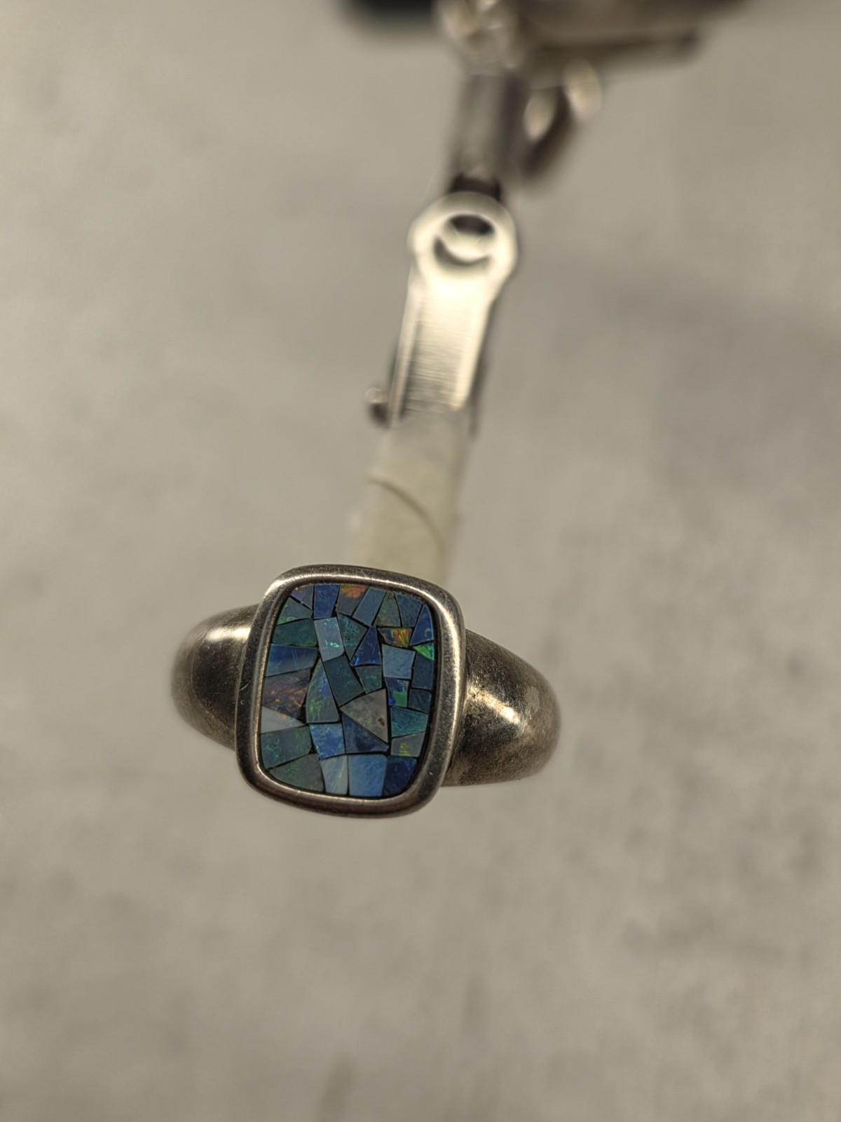 Vintage Sterling Silver Mosaic Blue Opal Gem Inlay Michelle Albala Ring Size 5.7