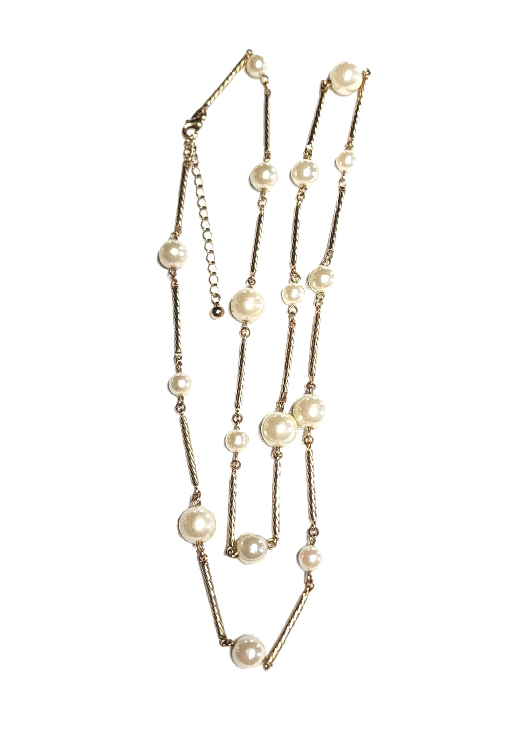 VTG AVON SH Gold Tone Twisted Bar Link & Cream White Faux Pearl Station Necklace