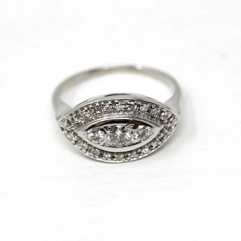 Vintage Ring With 0.56 Ct Round Cut Moissanite Engagement Cluster Princess Ring