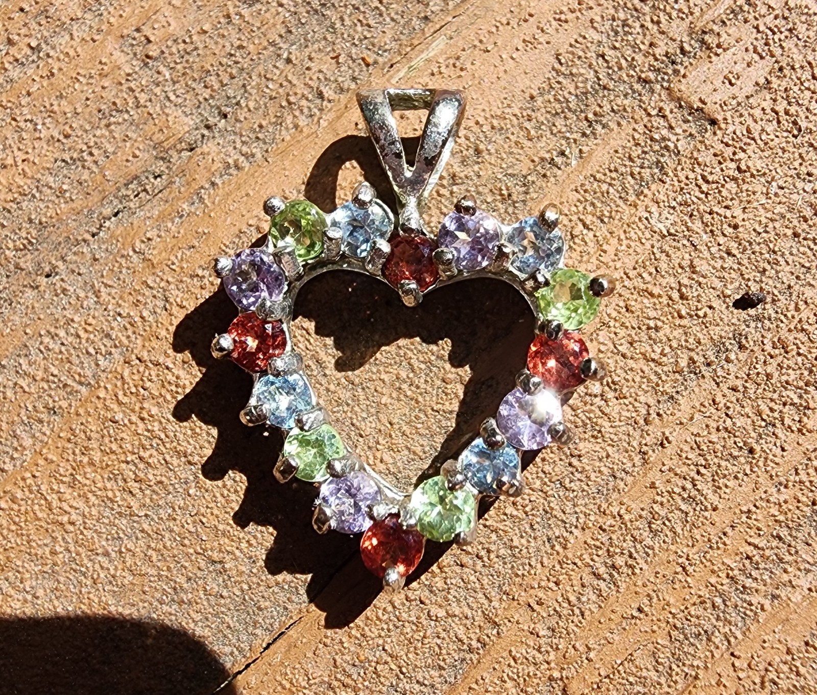 DBJ Dee Berkle 925 Sterling Silver Vintage Multicolor Gemstone Heart Pendant