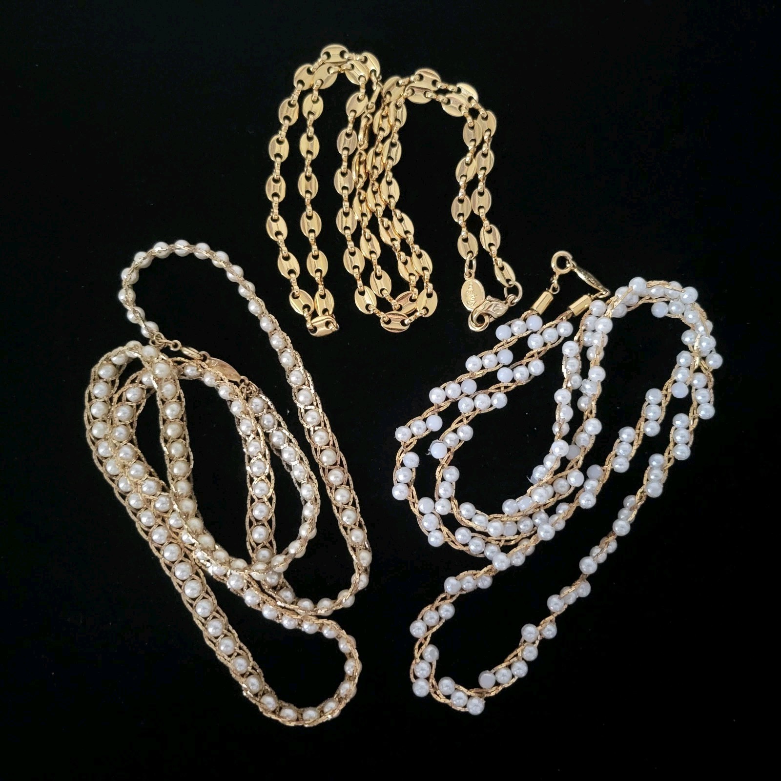 Vintage Napier Necklace Lot Of 3 Different Gold-Tone Approximately 24″ Necklaces