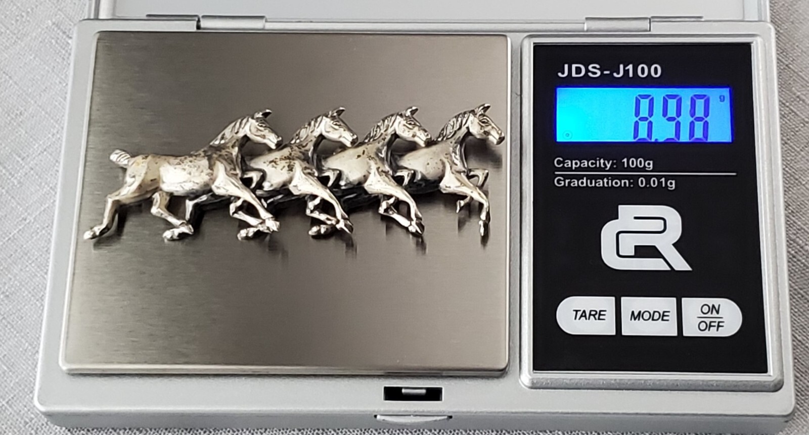 Vintage UNCAS Sterling Silver 4 Horses Galloping Equestrian Good Luck Brooch