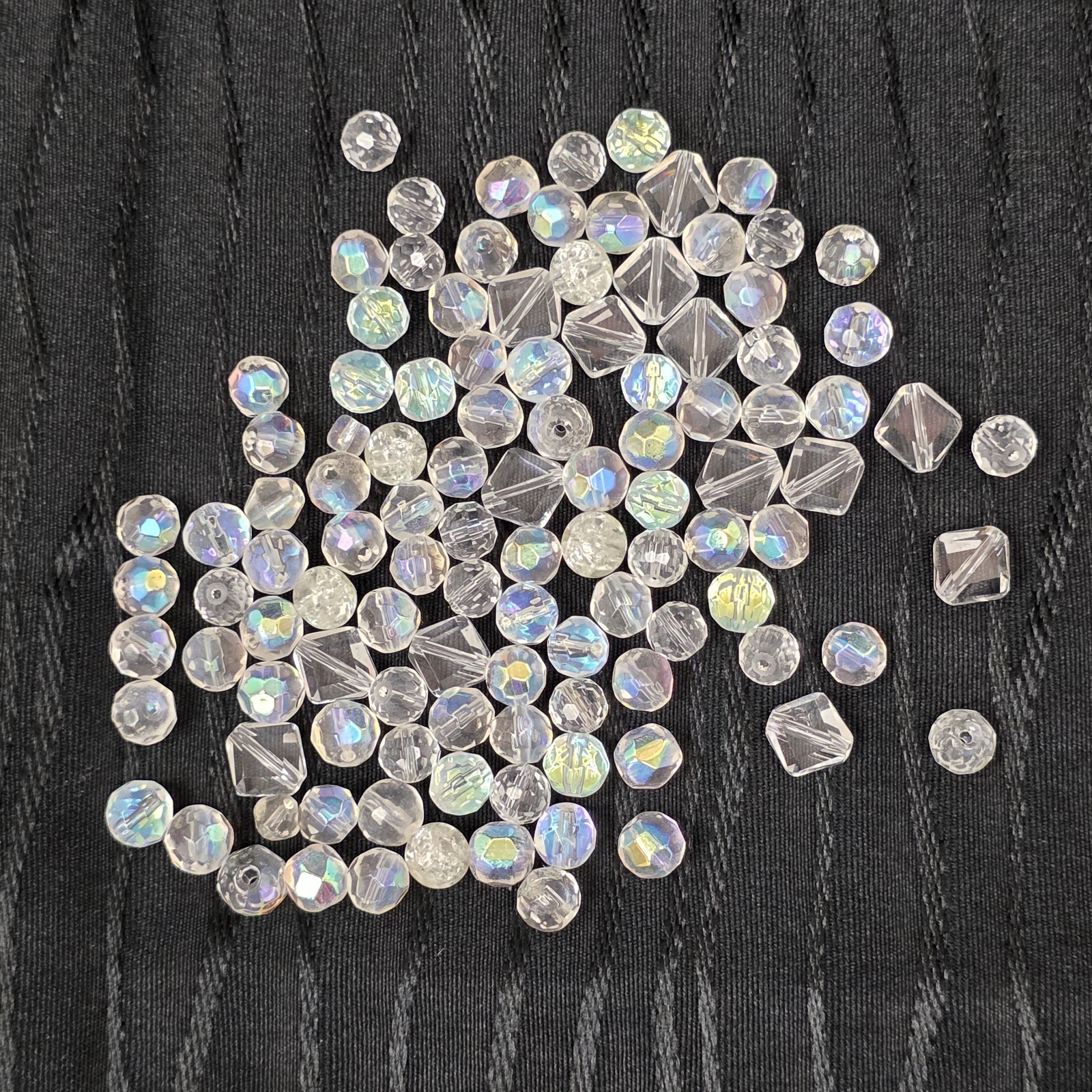 Mixed Clear Aurora Borealis Style Glass Bead Lot Faceted Round Bicone Square