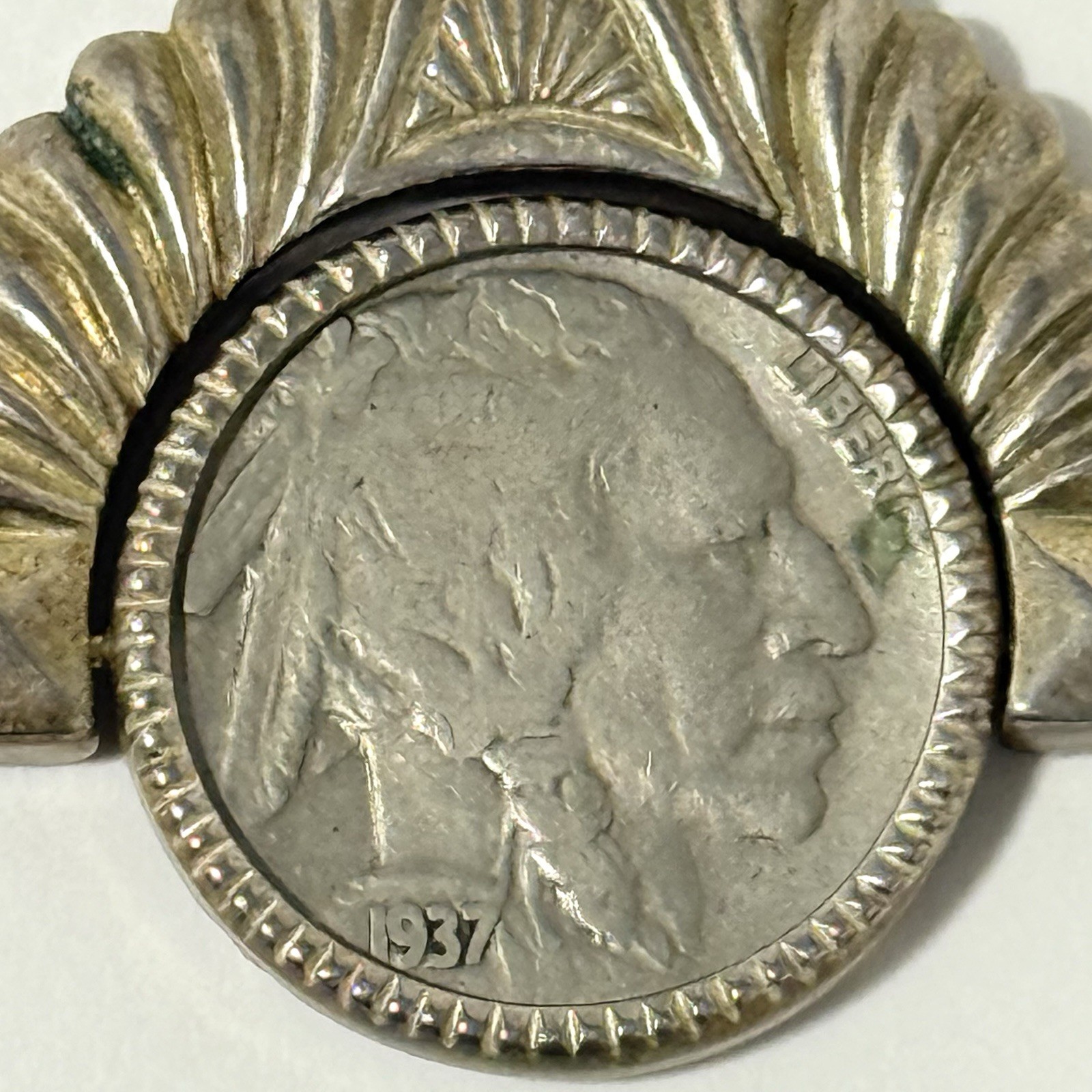 Vintage 925 Sterling Silver Pendant with 1937 Buffalo Nickel Reversible Coin