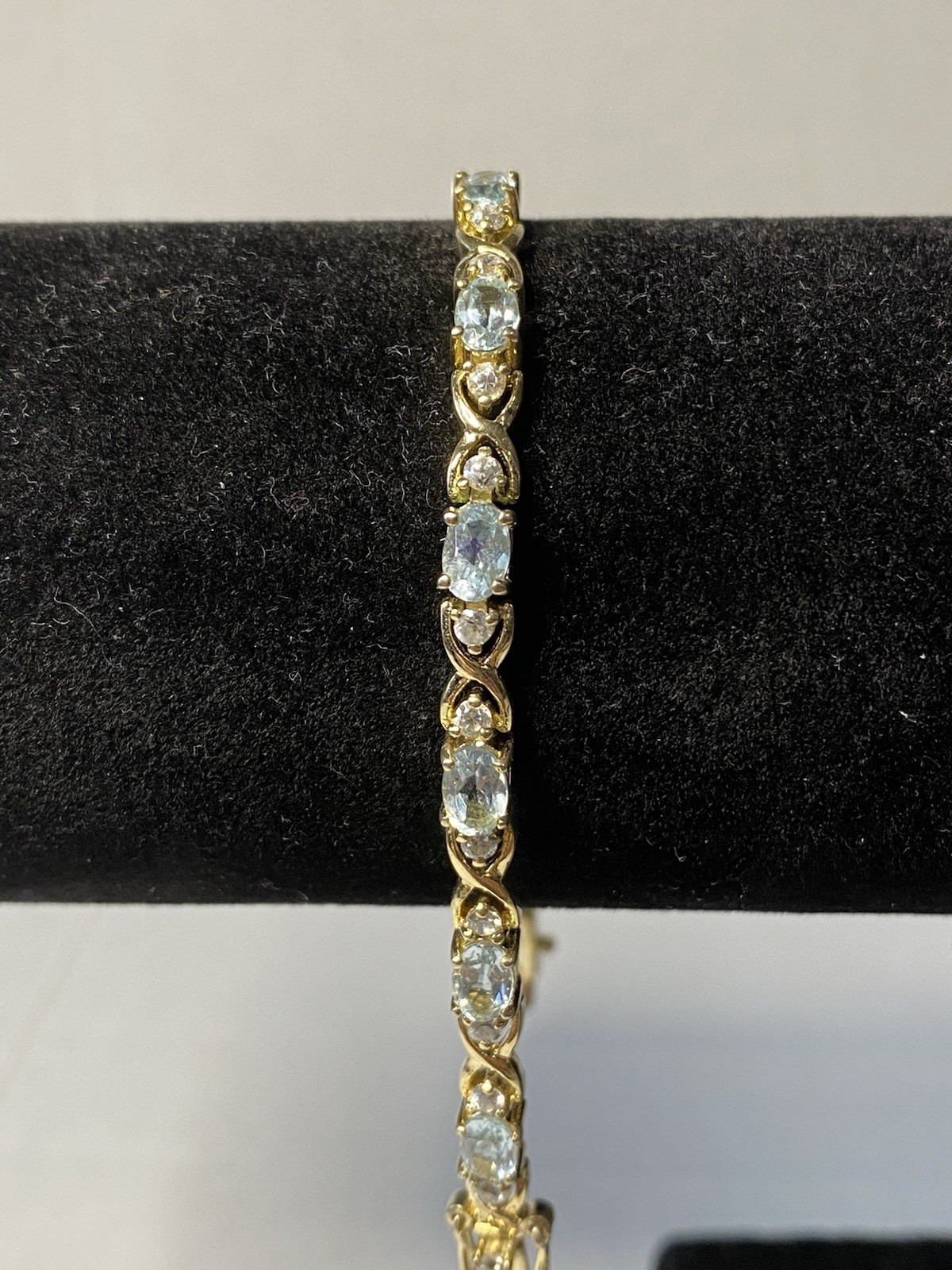 Vintage DBJ Gold Vermeil 925 Silver Blue Topaz CZ Tennis Bracelet 7.25″ Long