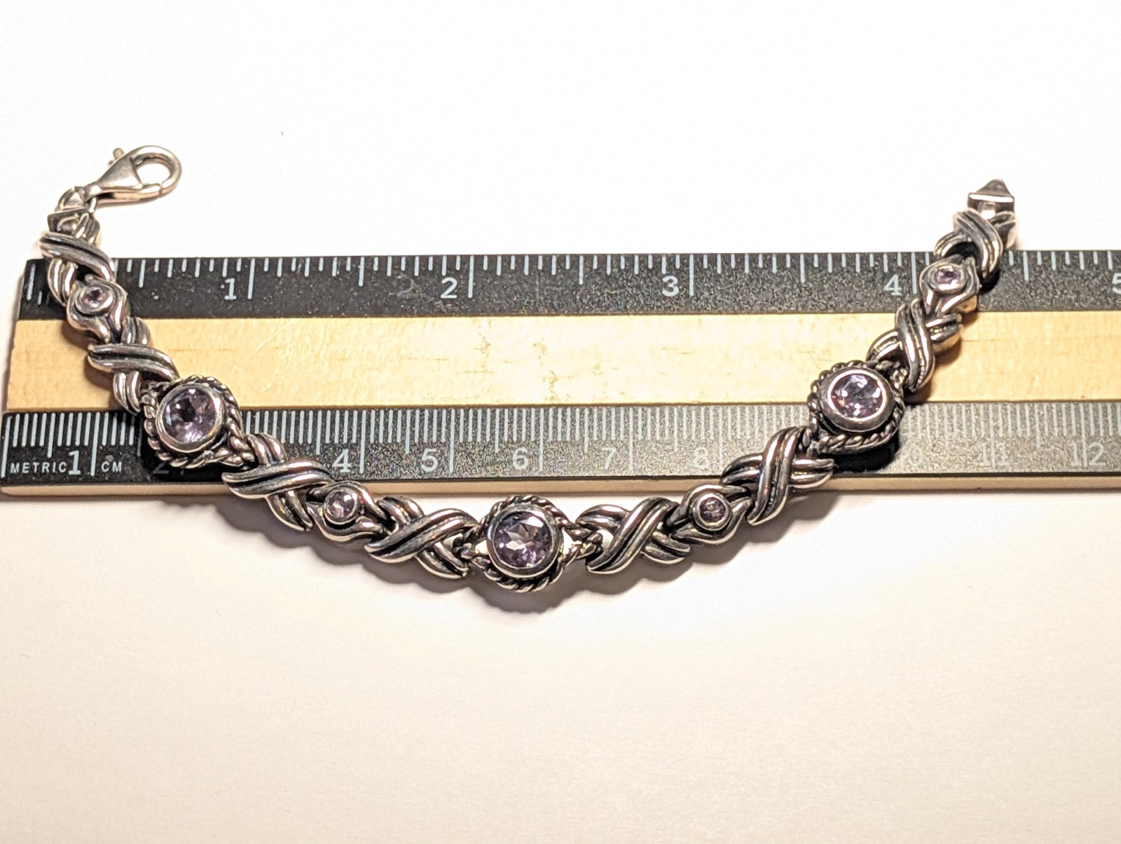 VINTAGE STERLING SILVER AMETHYST BRACELET ABOUT 7 1/16″ LONG