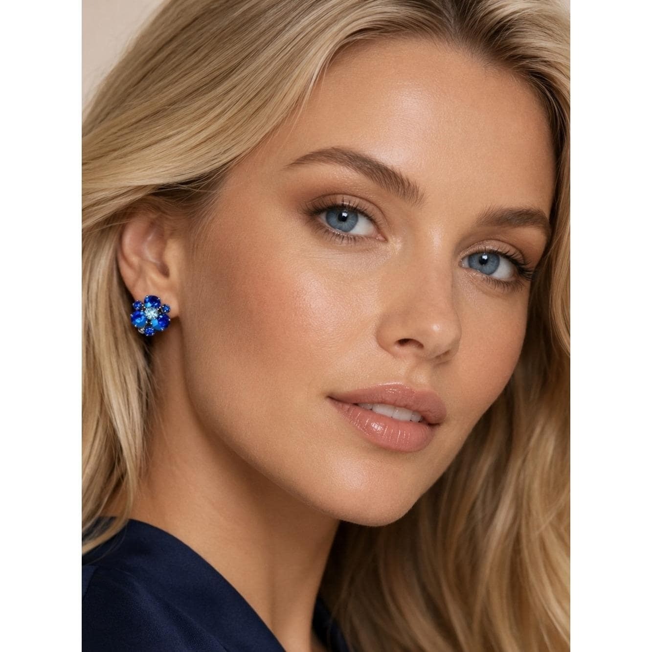 Vintage Gustav Sherman Blue Rhinestone Clip Earrings Signed Sapphire Cluster