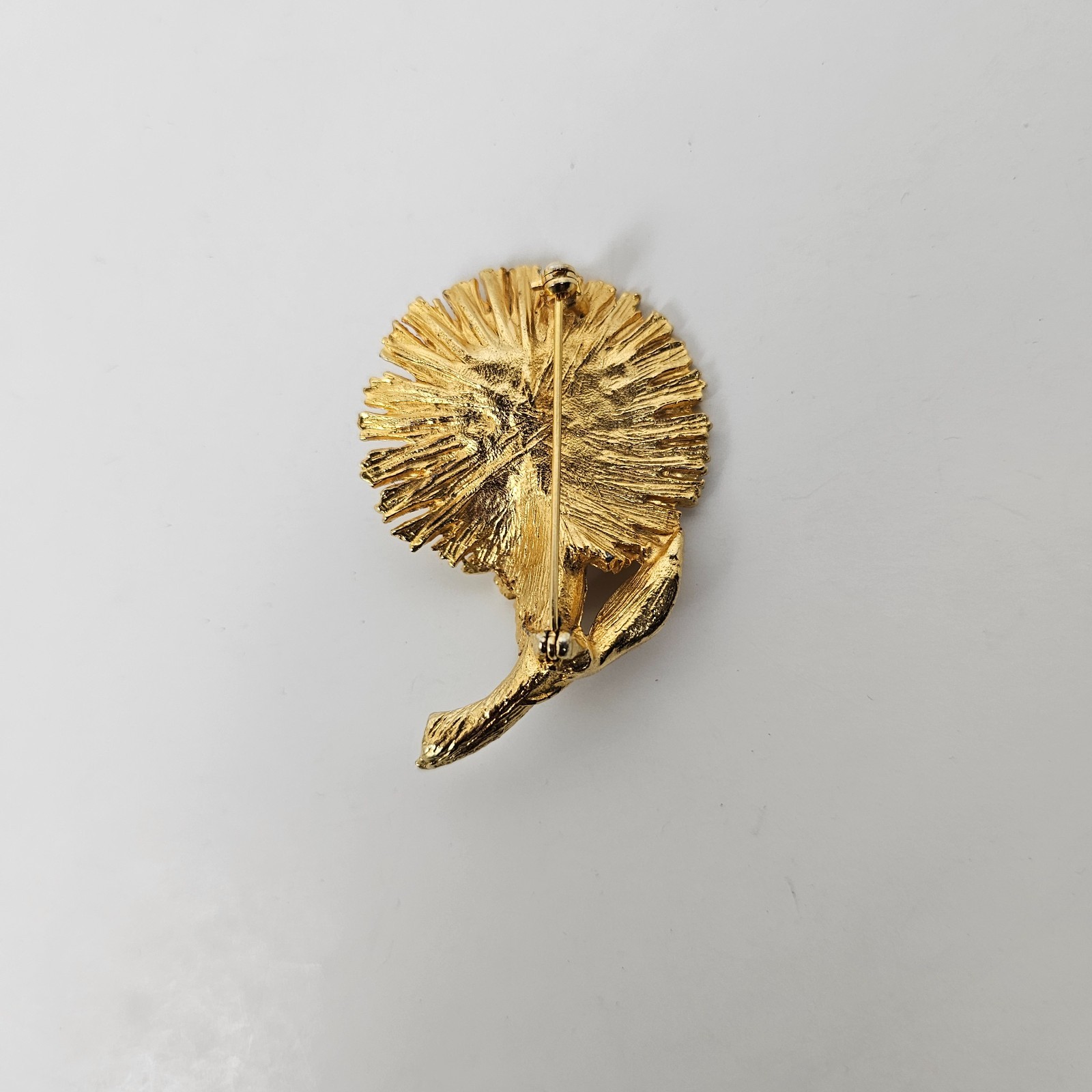 Vtg Flower Dandelion Gold Tone Brooch Pin Textured Clear Rhinestone Baguette