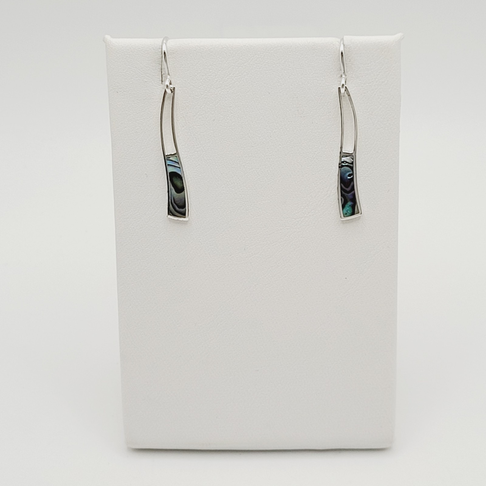 Iridescent Paua Shell Ocean Wave SU 925 Thailand Dangle Pierced Hook Earrings