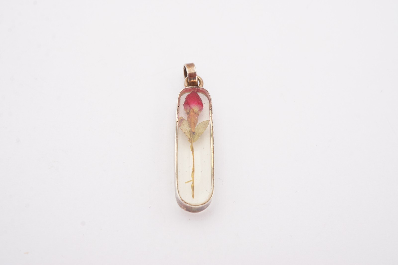 Vintage Mexico Sterling Silver 925 Flower In Lucite Pendant ATI