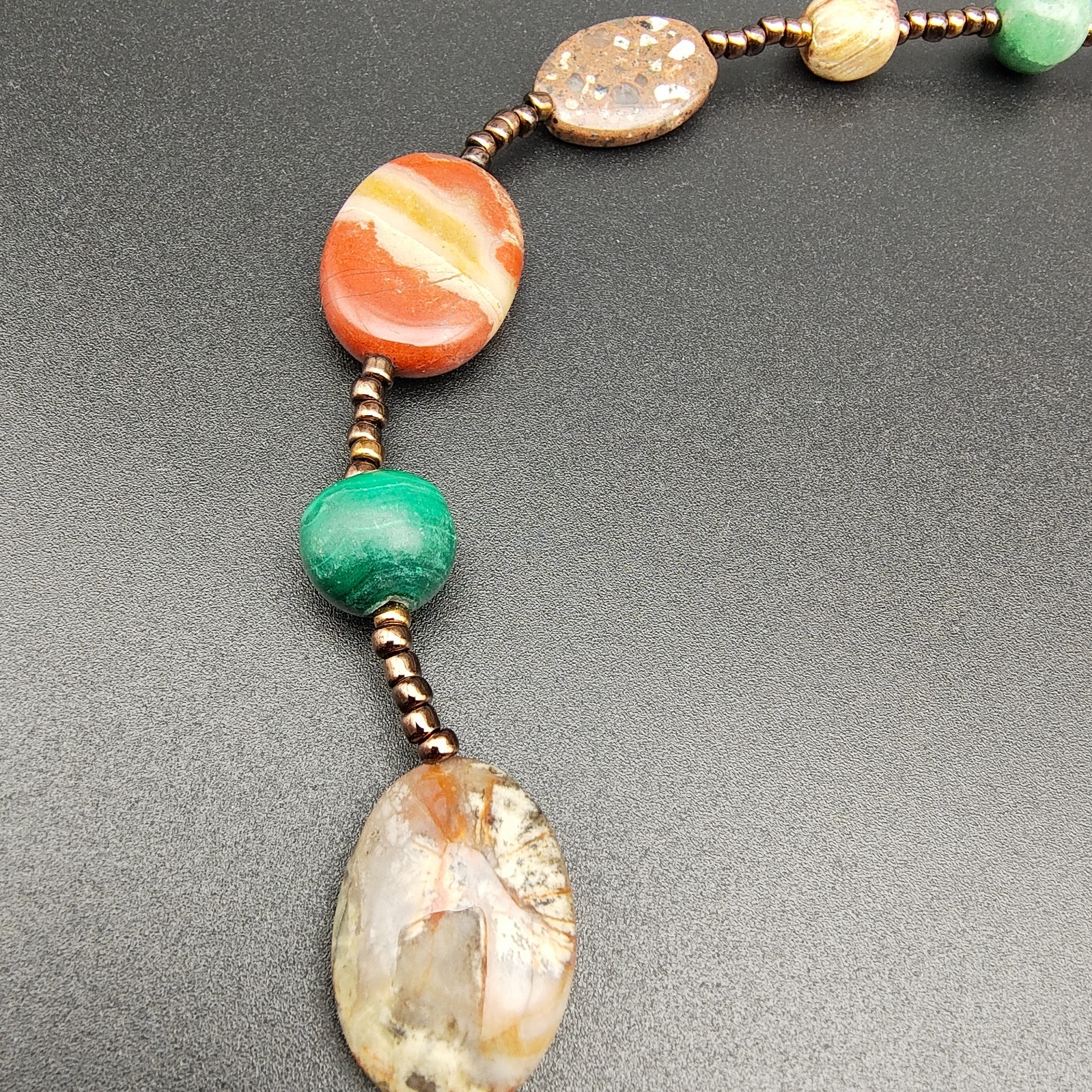 Vintage Southwestern Style Beaded Necklace Stone Bear Fetish Earthy Boho