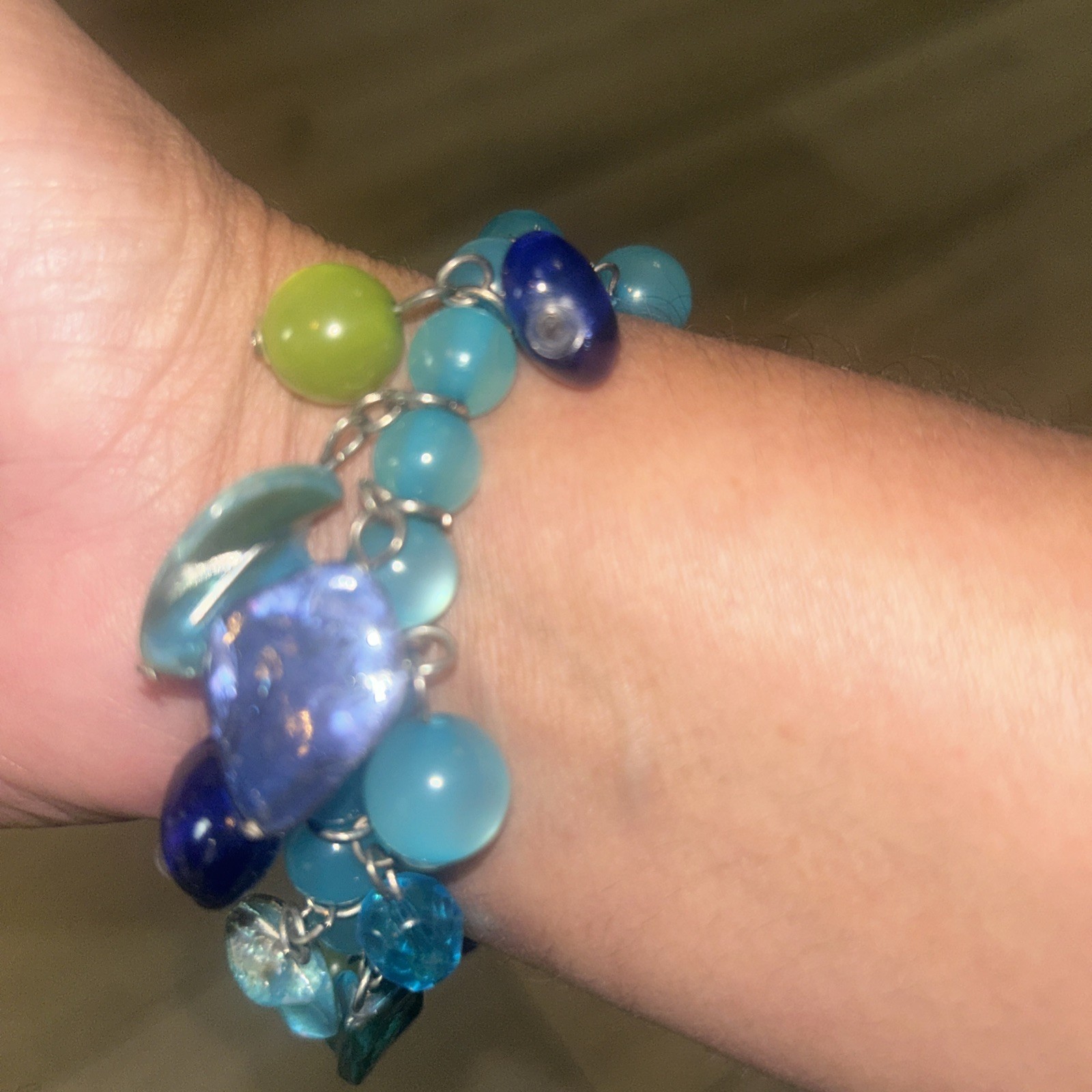 Vintage Seashell Beaded Necklace And Bracelet Aqua Ocean Coastal Cowgirl Layered