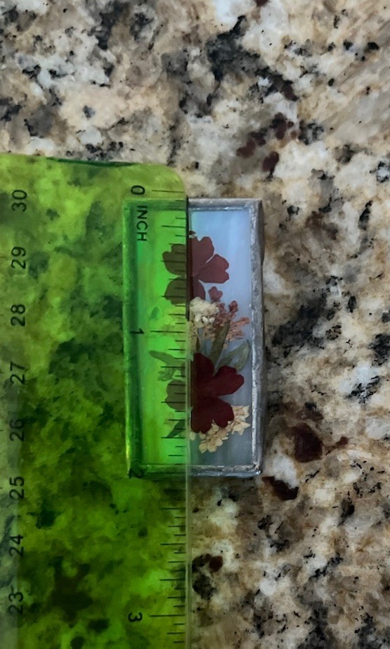 Vintage Handmade Iridescent Glass Pressed Dried Flower Silver 2” Framed Brooch