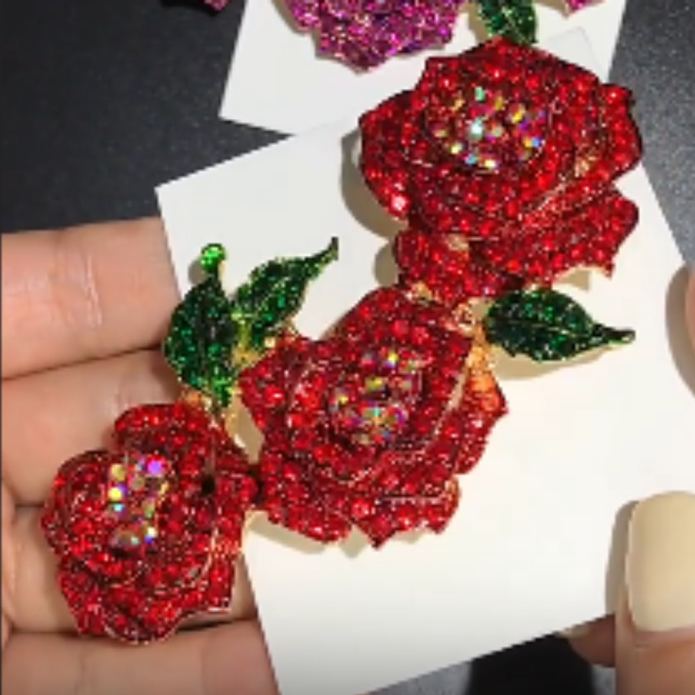 Rhinestone Valentine Brooches Red Love Heart Rose Flower Brooch Pin for Women US