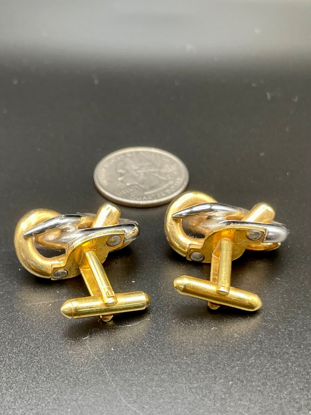 Vintage Two Tone Interlocking Knot Cufflinks Geometric Oval Cufflinks