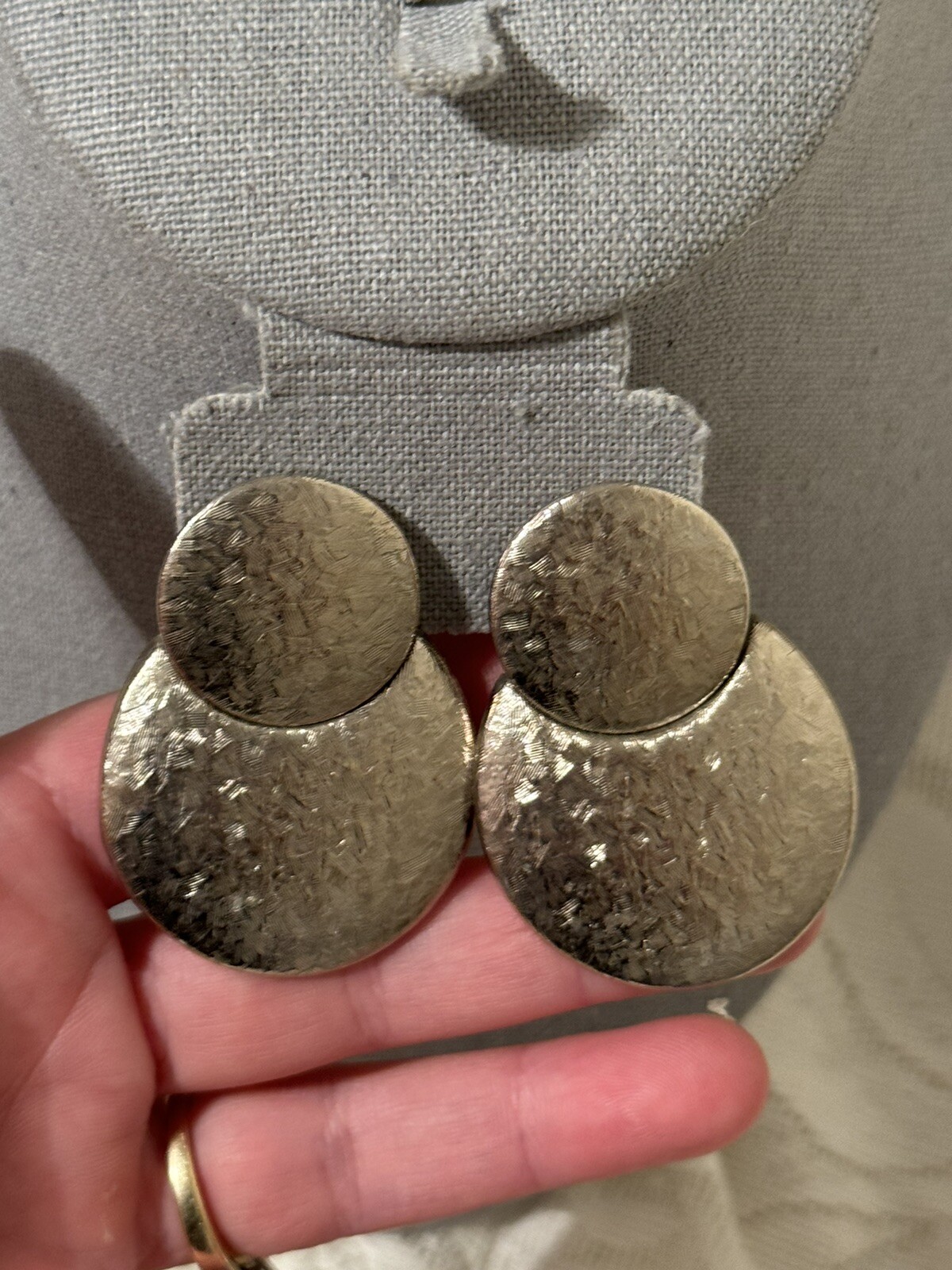 Vtg Pair Earrings Textured Door Knocker And Double Disc Pierced – Aluminum Metal