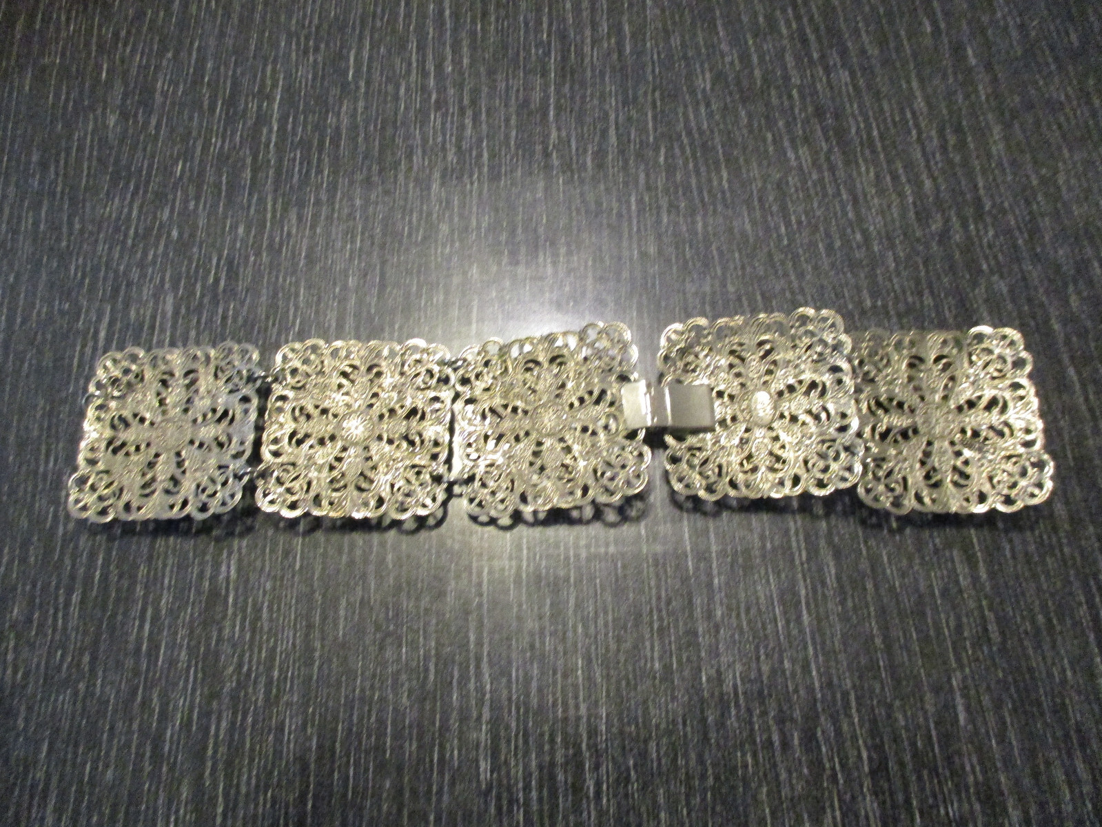 Vintage US Zone Germany Filigree Buddha Asian Theme Wide Link Bracelet Repair