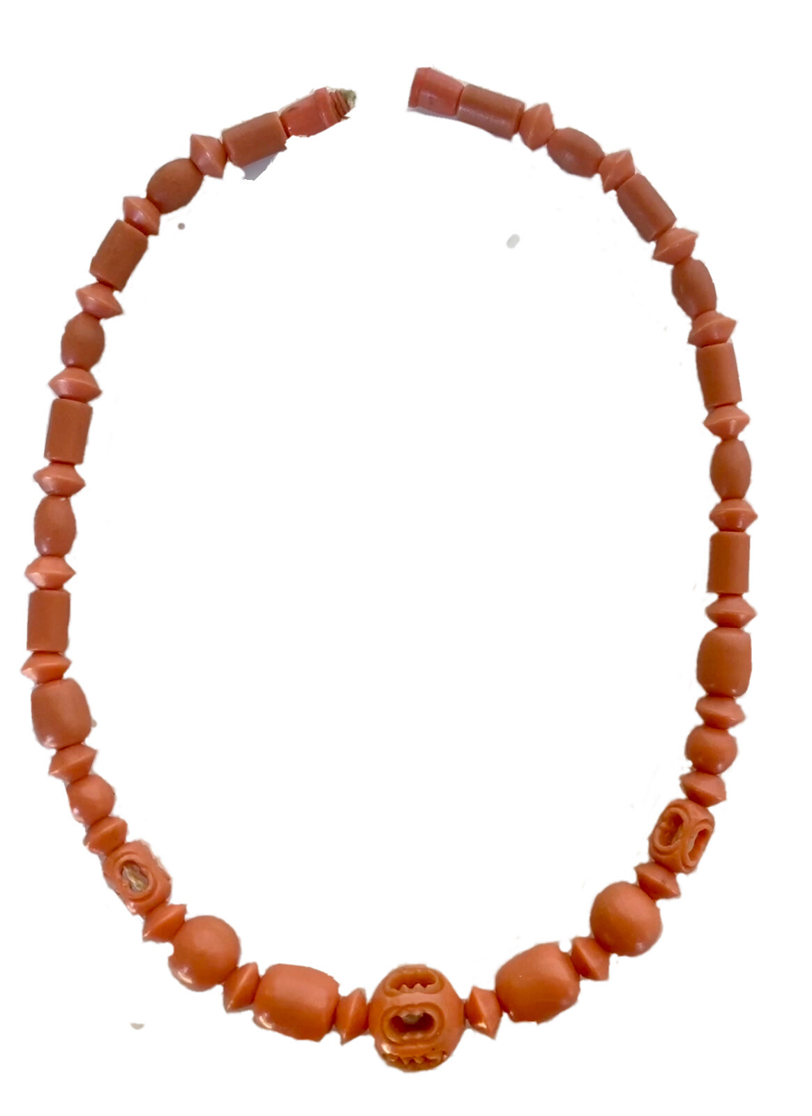 Vintage Celluloid Necklace in Salmon/Coral Color, 16-1/2″ Long