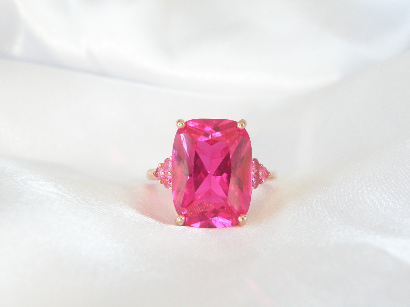Sterling Silver 925 Rose Gold Large Lab Created Pink Sapphire Ruby Ring Size 10
