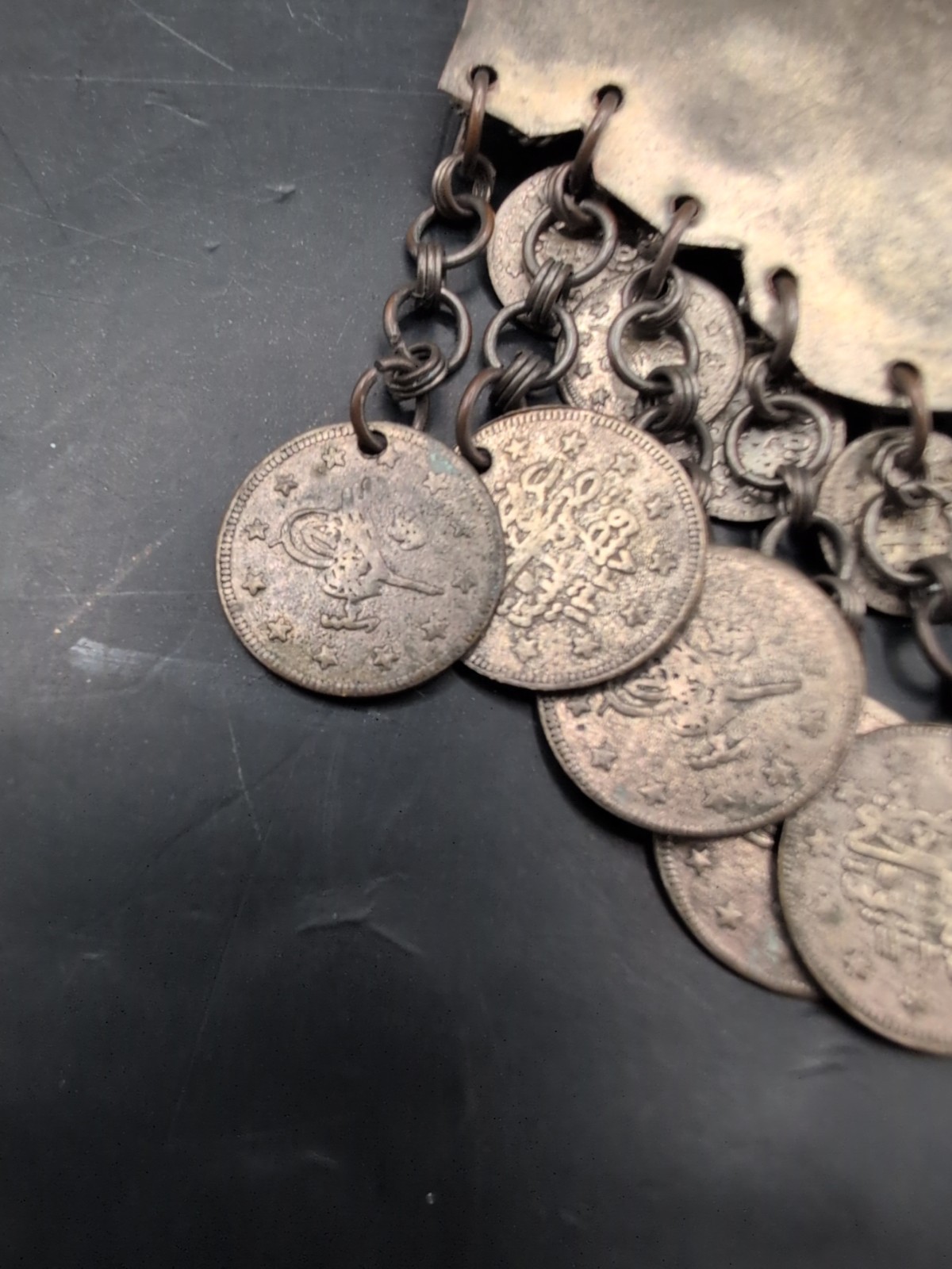 Vintage Tribal Coin Necklace With Glass Stone 24″ Chain