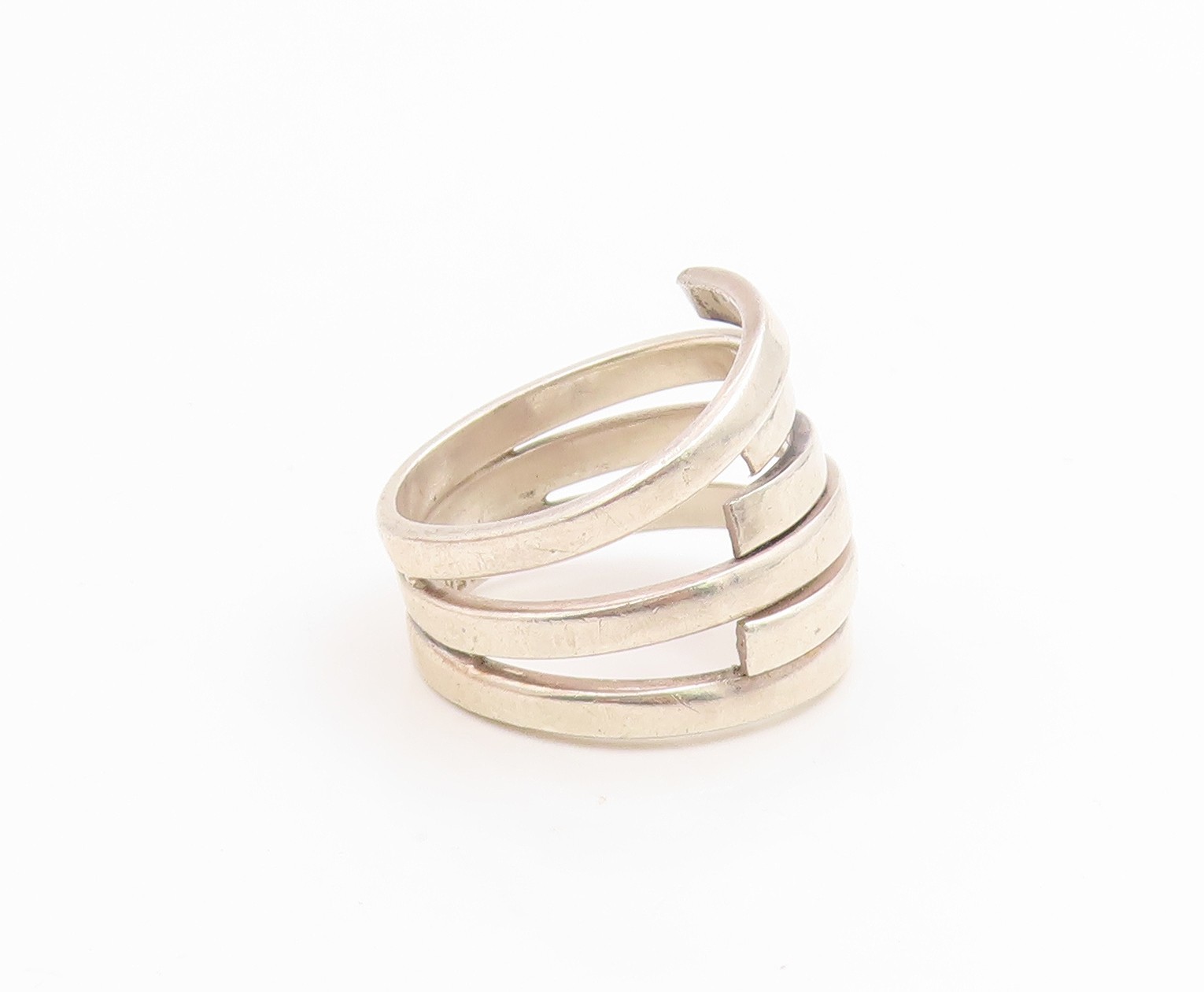 925 Sterling Silver Vintage Ring Modernist Multi Strand Wrap Band Sz 7 RG35892