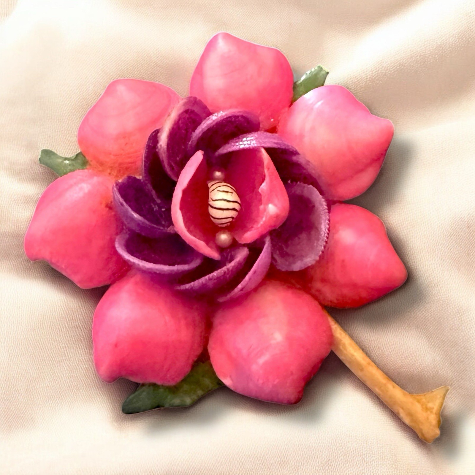 Flower Brooch Shell Vintage Beach Pin Handmade Figural Souvenir Mid Century