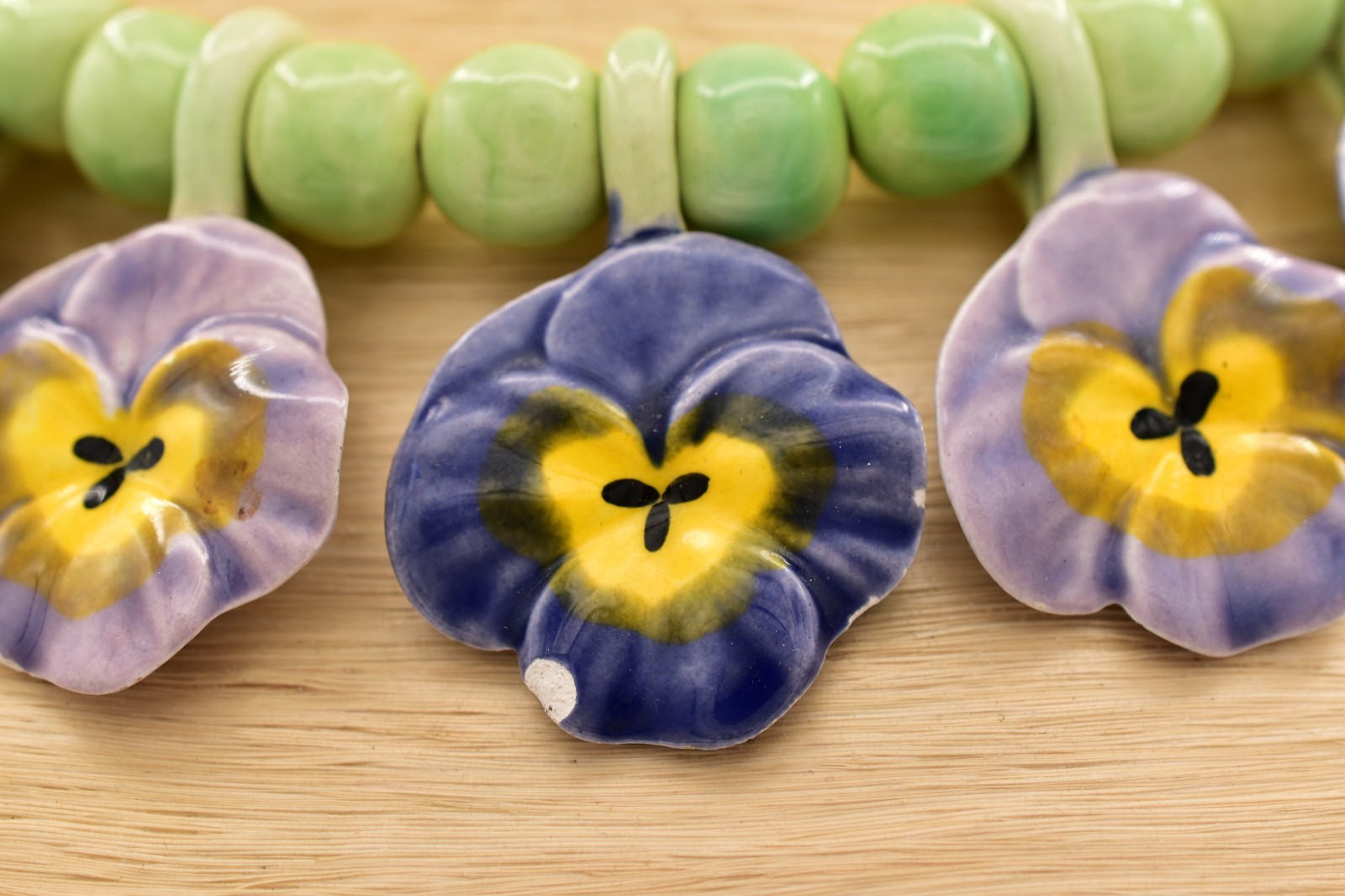 Flying Colors Vintage Pansy Flower Necklace Ceramic Beaded Floral Collar Choker