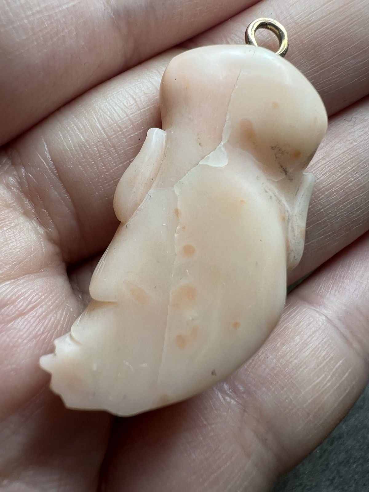 VTG Caved Angel Skin Coral Figural Pendant W Tested Solid 14k Gold Bail *Read