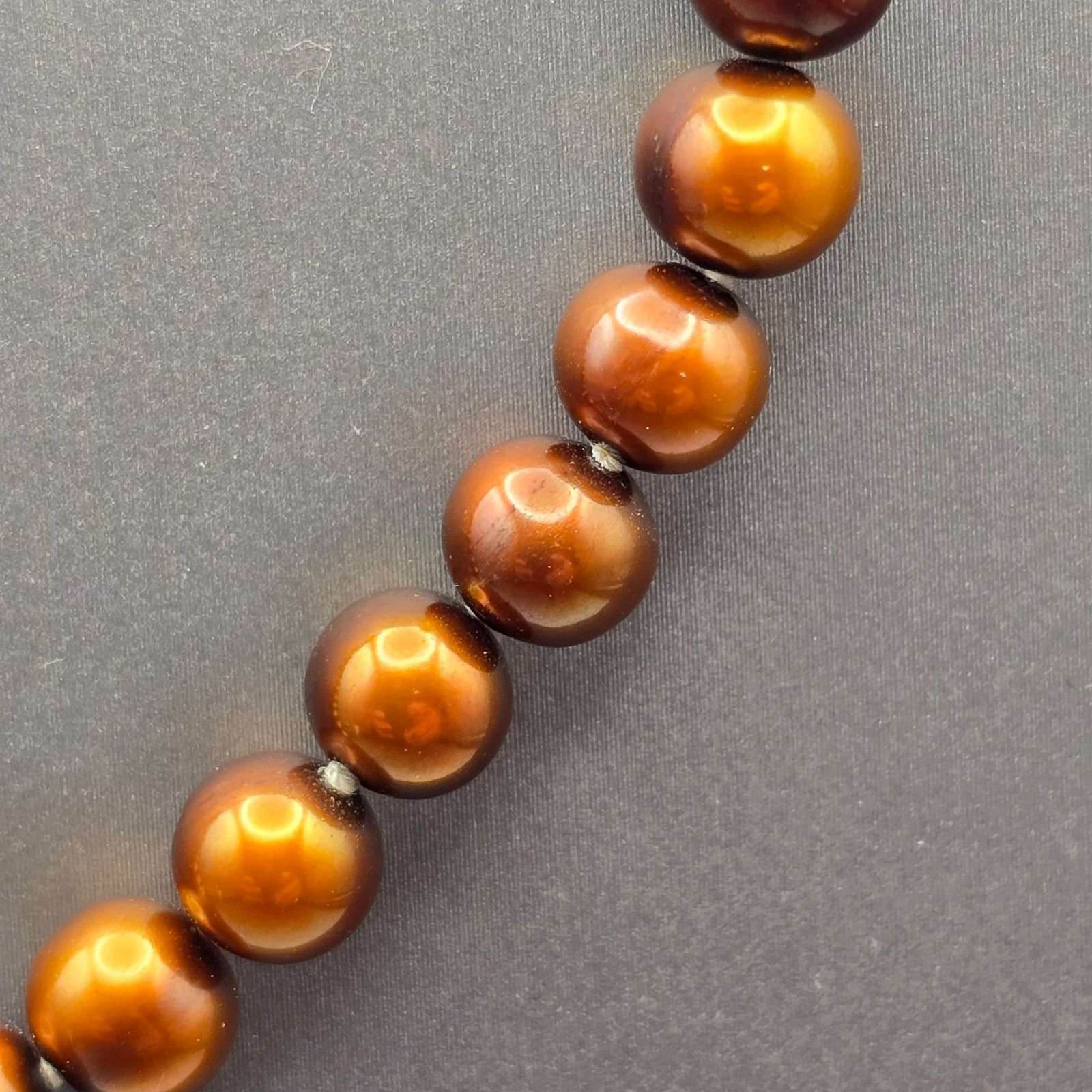 Vintage Bronze Cultured Pearl Necklace 10K Yellow Gold Clasp Hand Knotted 16″