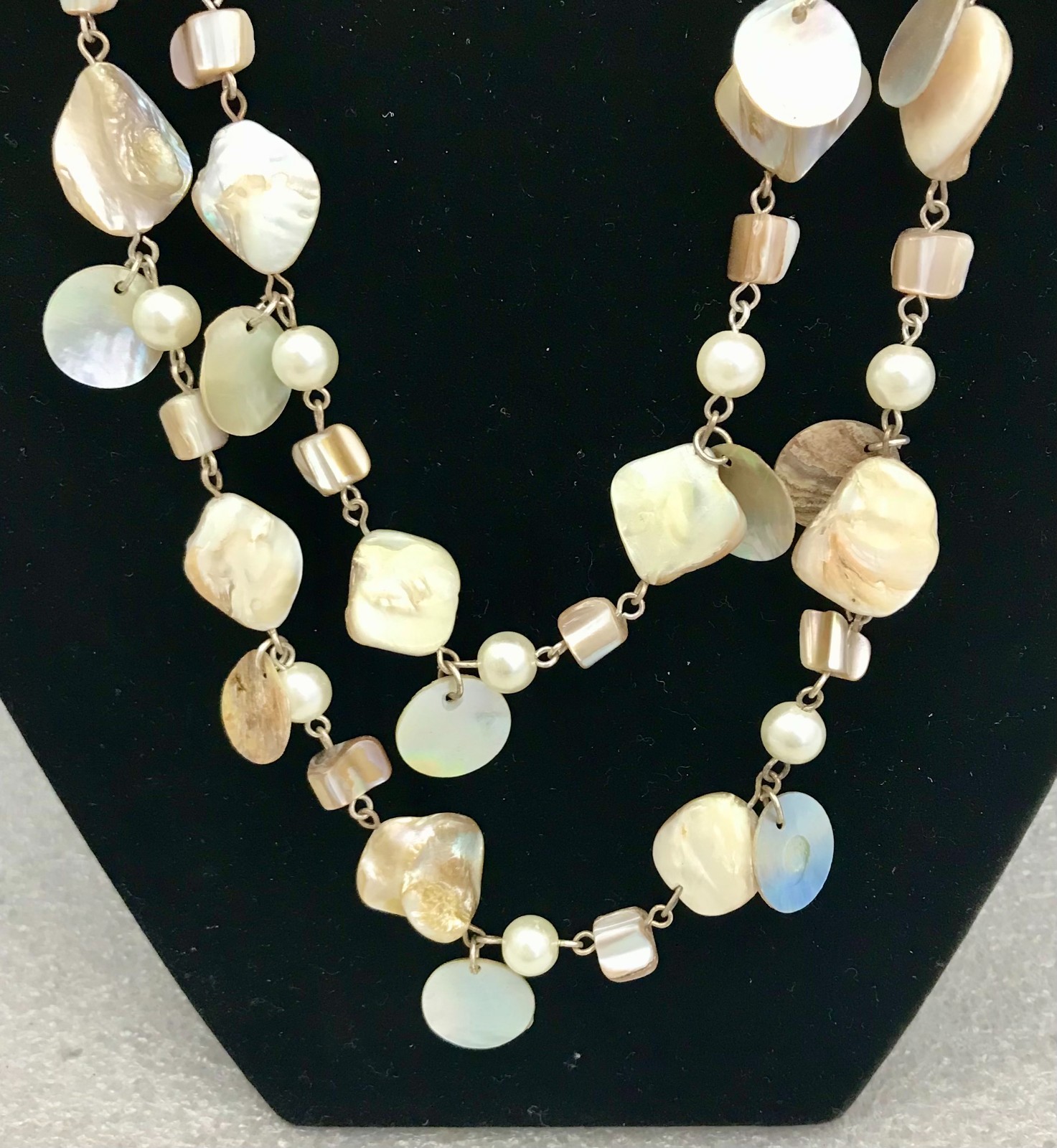 Vintage 48″ Mother of Pearl, Faux Pearl, Abalone Nugget Necklace JWL-907