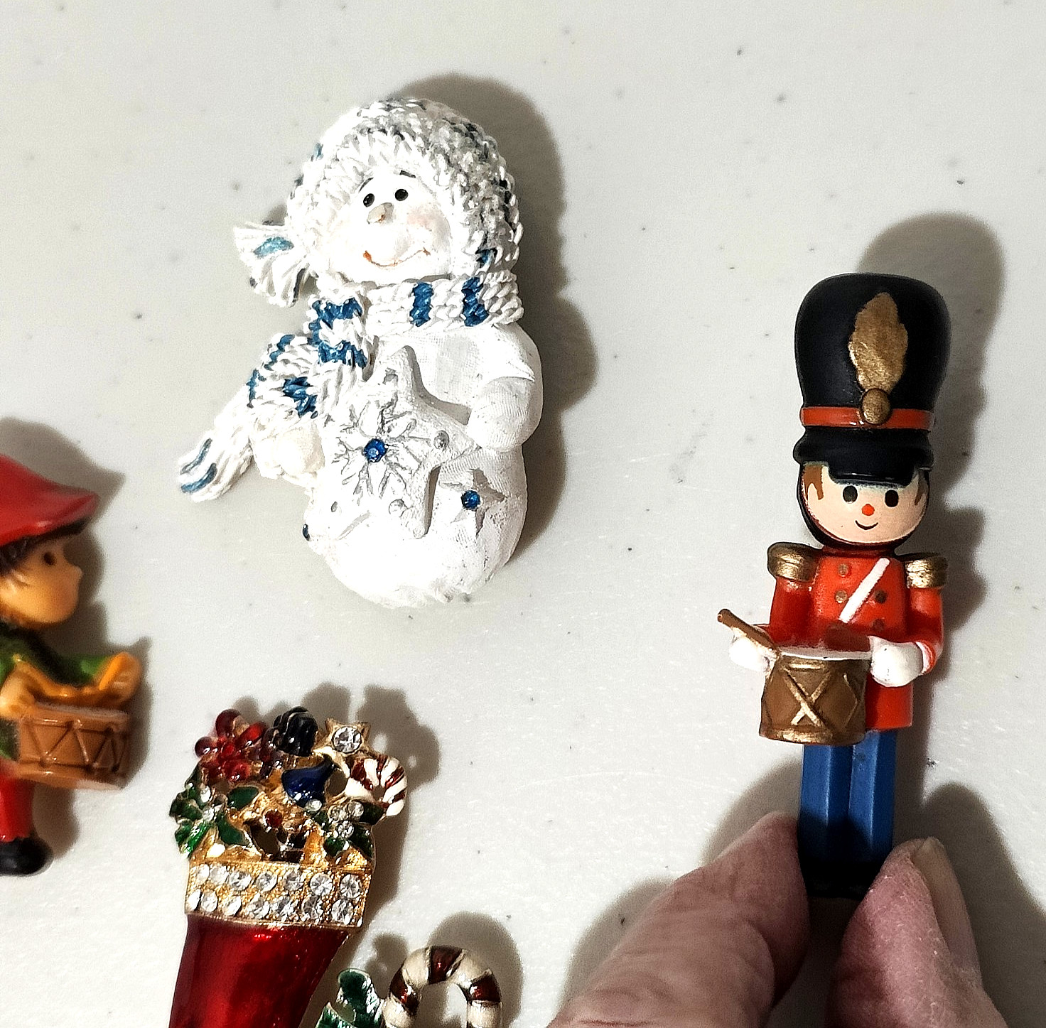 6 VTG Holiday Pins Brooches Hallmark Snow Buddies Drummer Boy Soldier Rhinestone