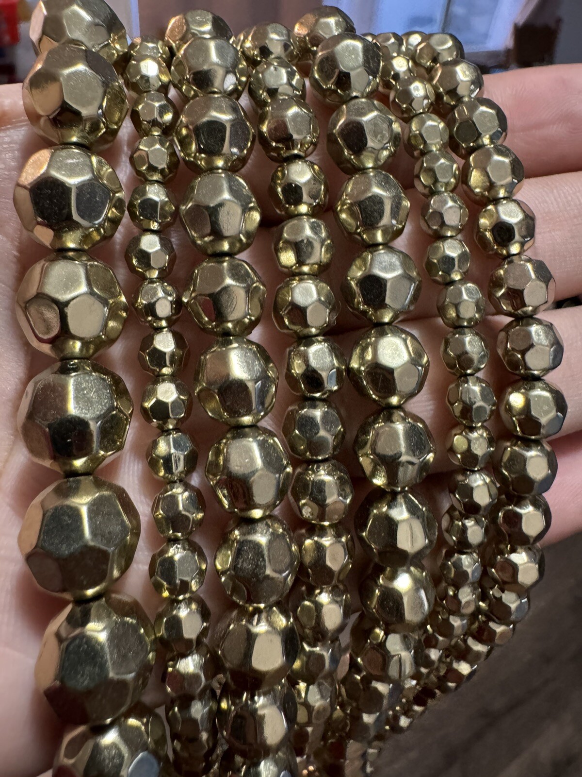 Vintage Signed GRAZIANO gold TONE(NOT METAL) Faceted Beads Multi Strand Necklace