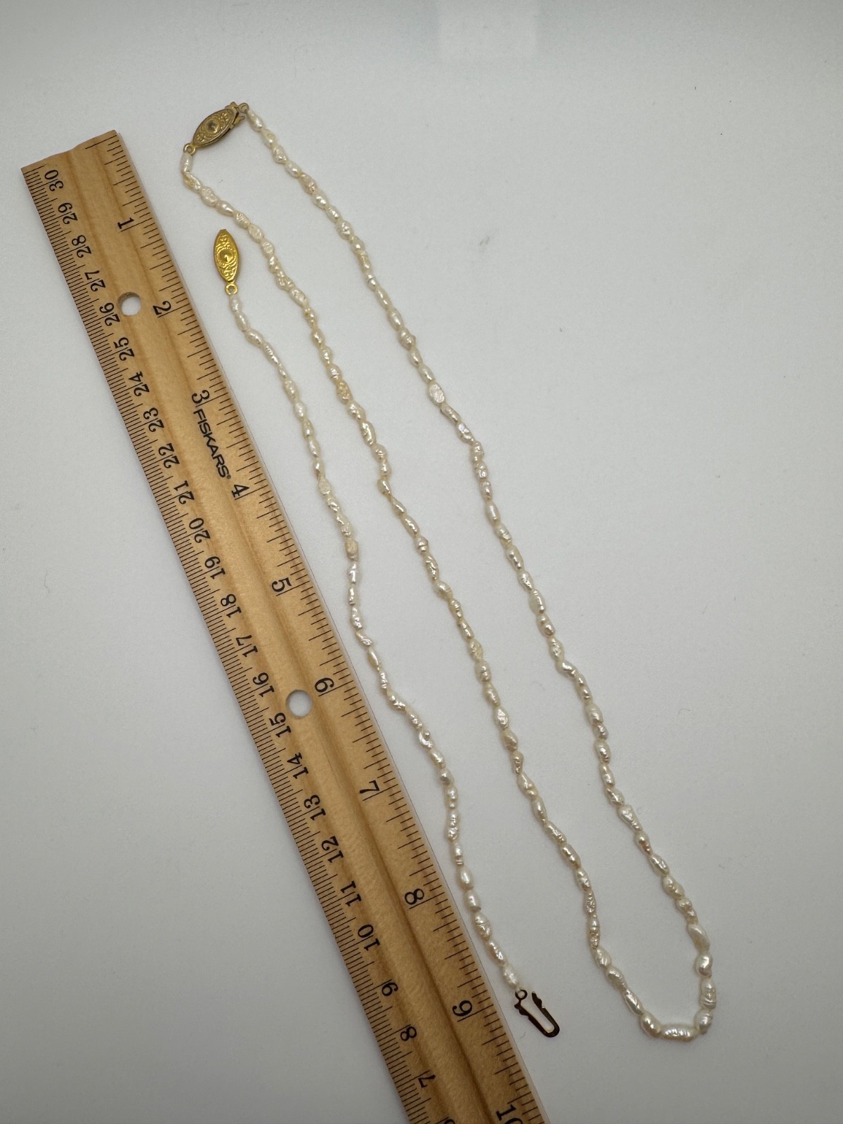 Vintage Rice Pearl Necklace Bracelet Set 20″ 8″ Gold Tone Fish Hook Clasp