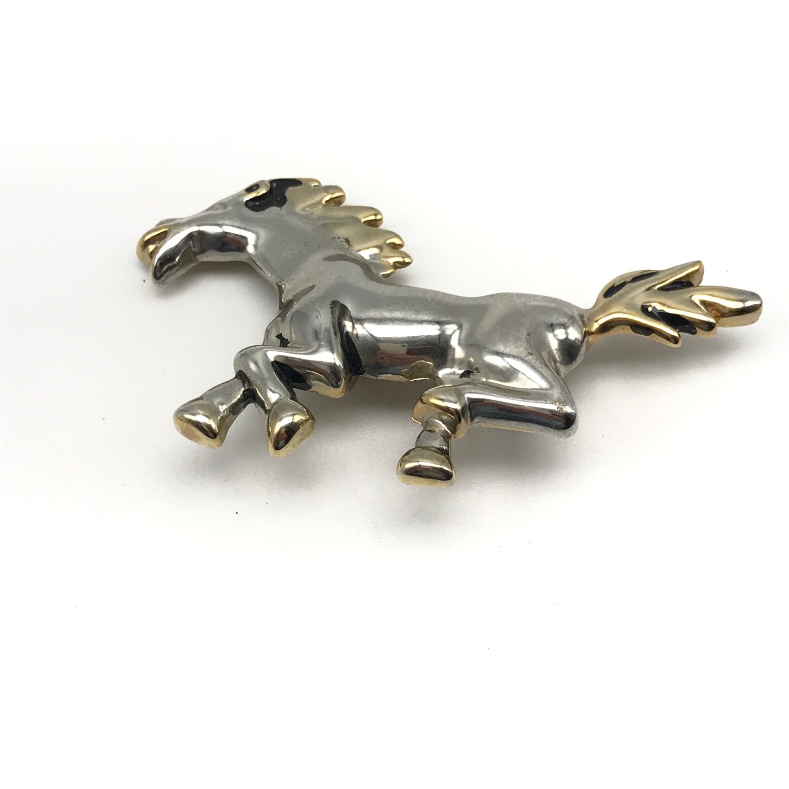 Vintage Silver Tone Two Tone Running Galloping Horse Brooch Pin Pendant