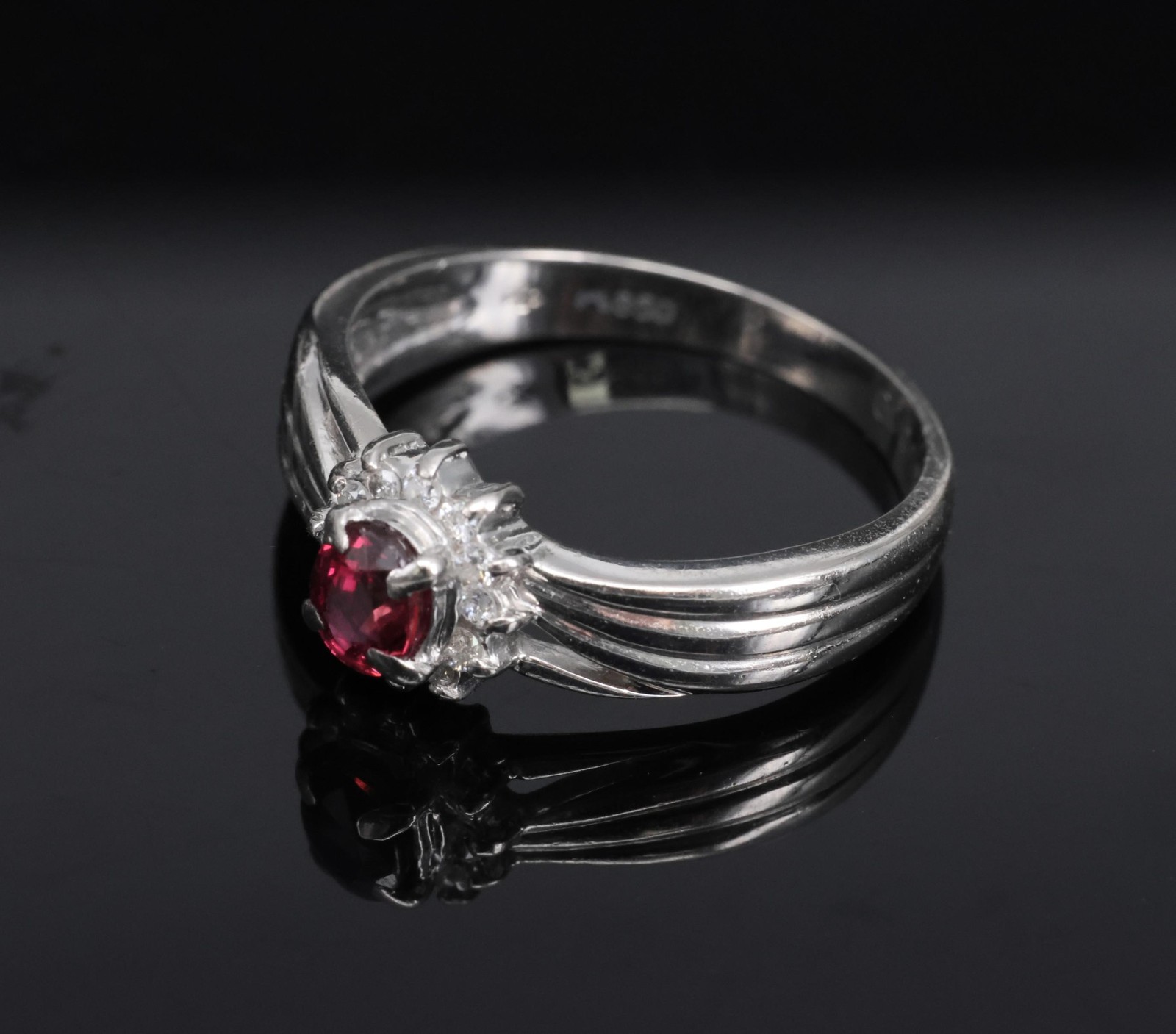 Vintage 0.35ct Intense Red Ruby & 0.09ct Diamond Platinum Ring Size 5.75