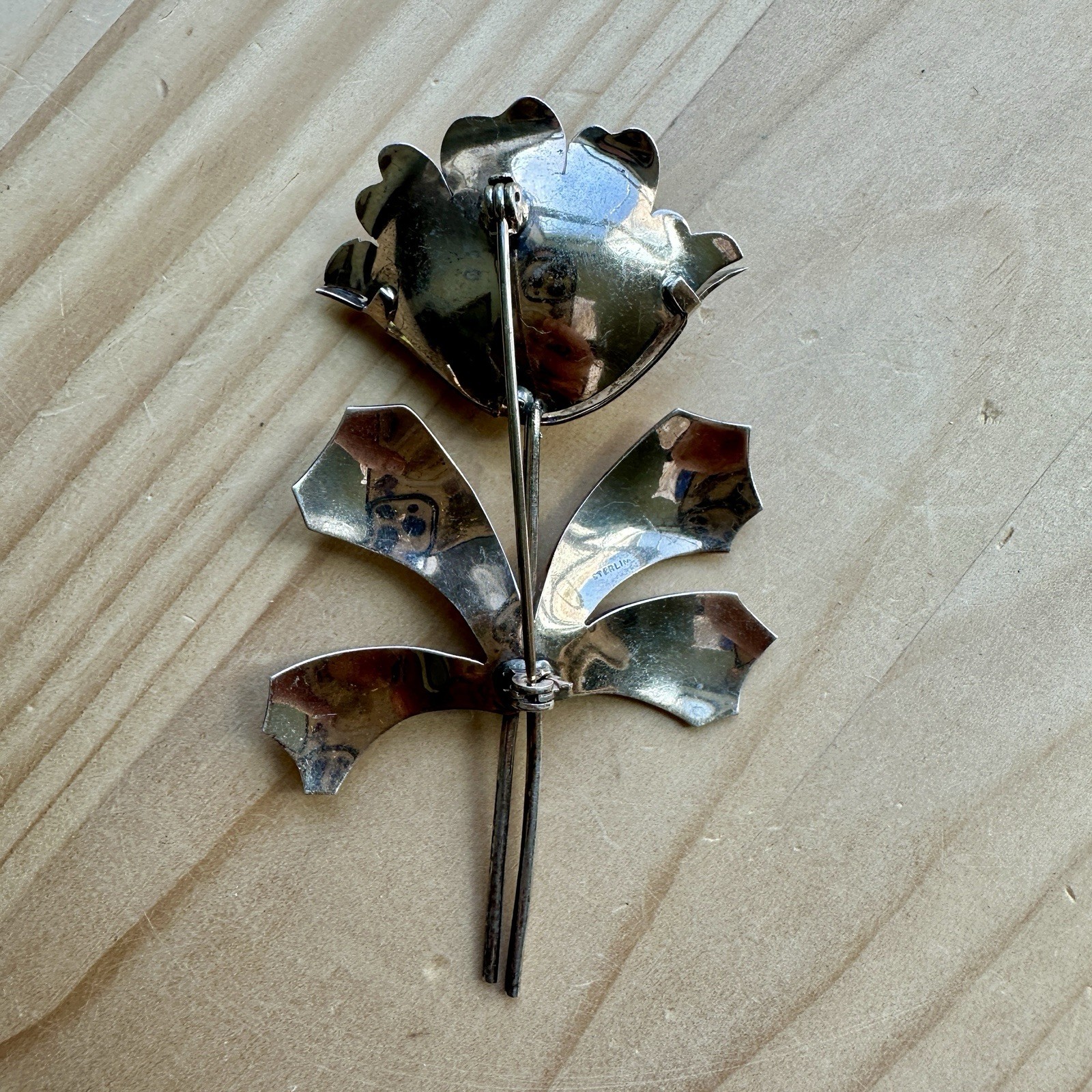 Vintage Artisan Brooch Pin 3.25 Inch Multicolor Crystals Sterling Silver 17.5g