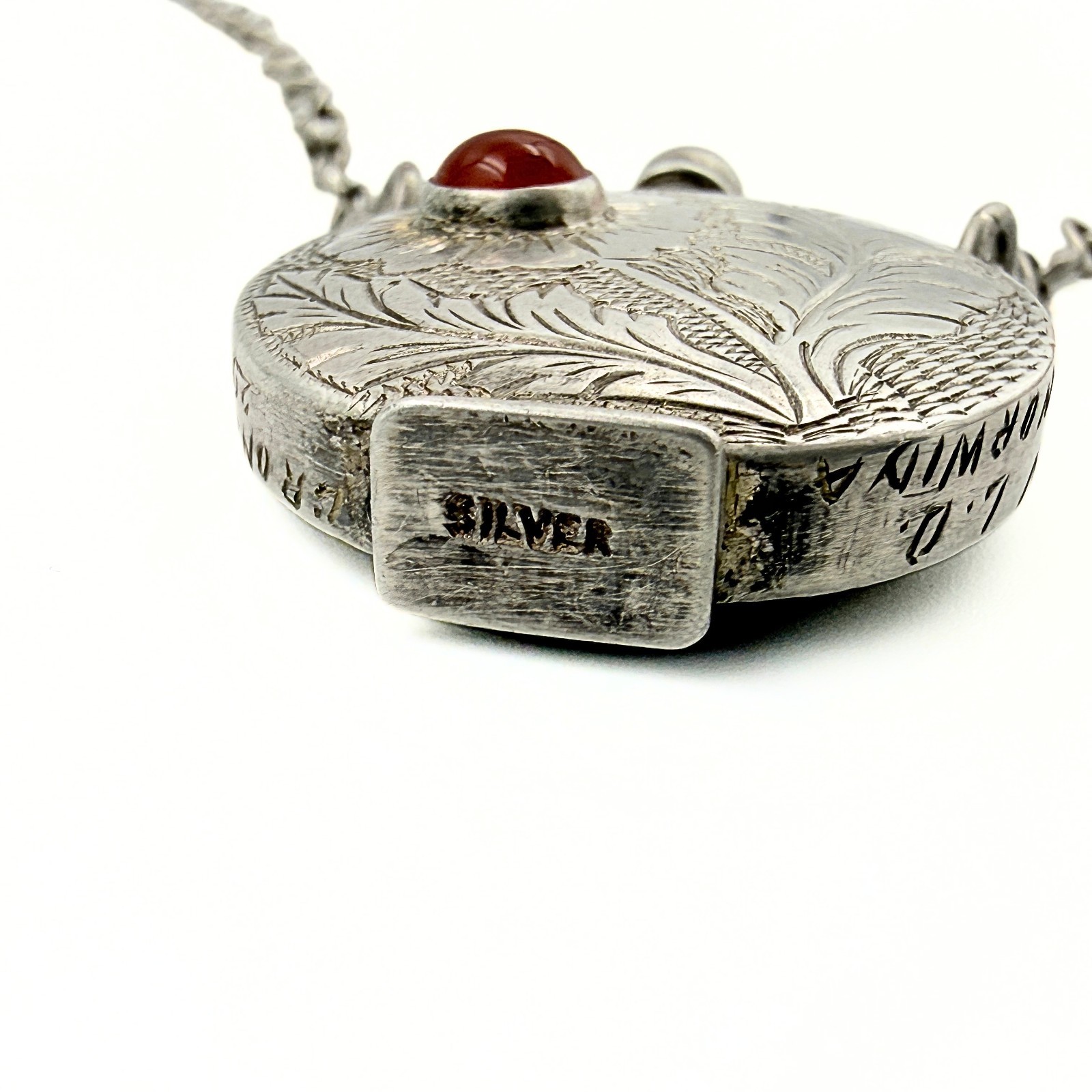 Middle Eastern Figaro Chain Sterling Silver Perfume Bottle Coral Necklace