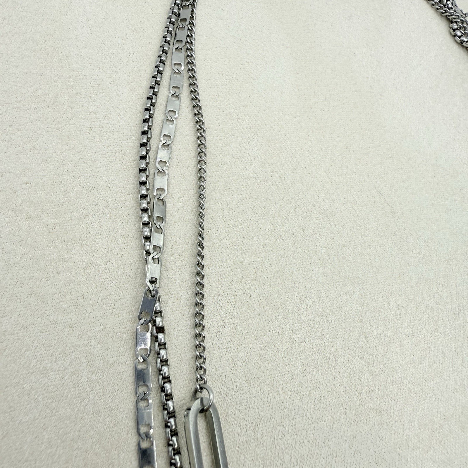Silver Tone Paperclip Layered Chain Necklace Jewelry Accessory 17.5 in