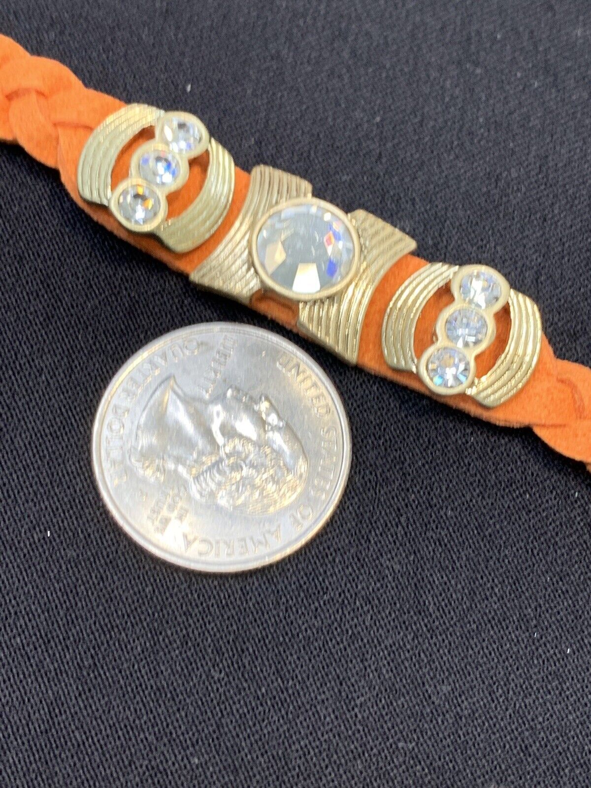 Lia Sophia New W/ Tags Orange Boho Leather Glass Rhinestone Bracelet 7 3/4”