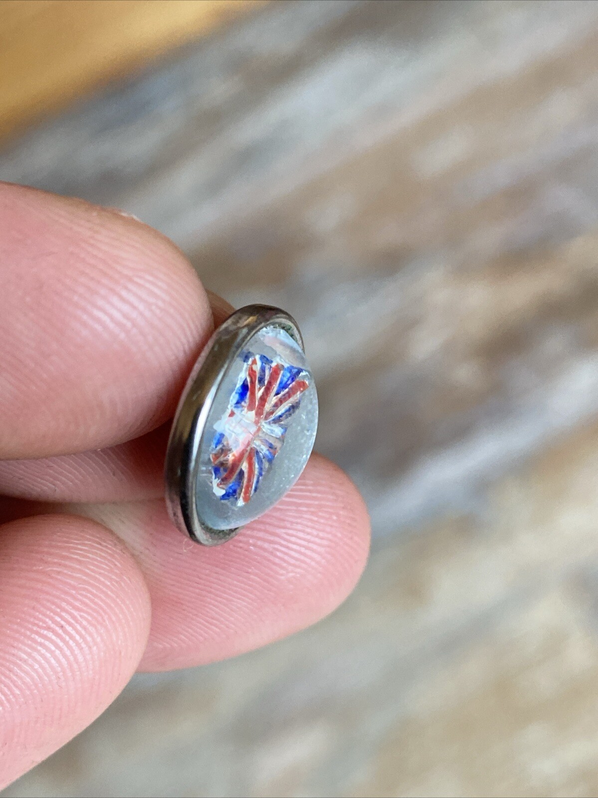 Antique Bubble Goofus Glass Reverse Painted Carved Intaglio British England Flag