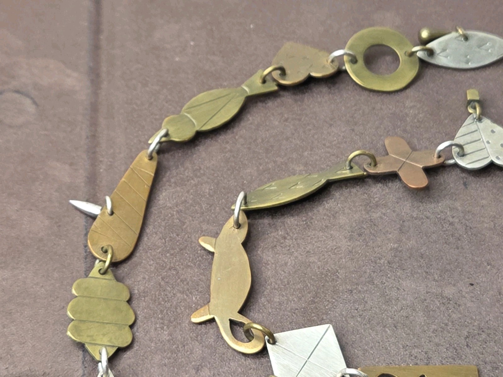 VINTAGE THOMAS MANN TECHNO ROMANTIC MIXED METALS NECKLACE STERLING BRONZE