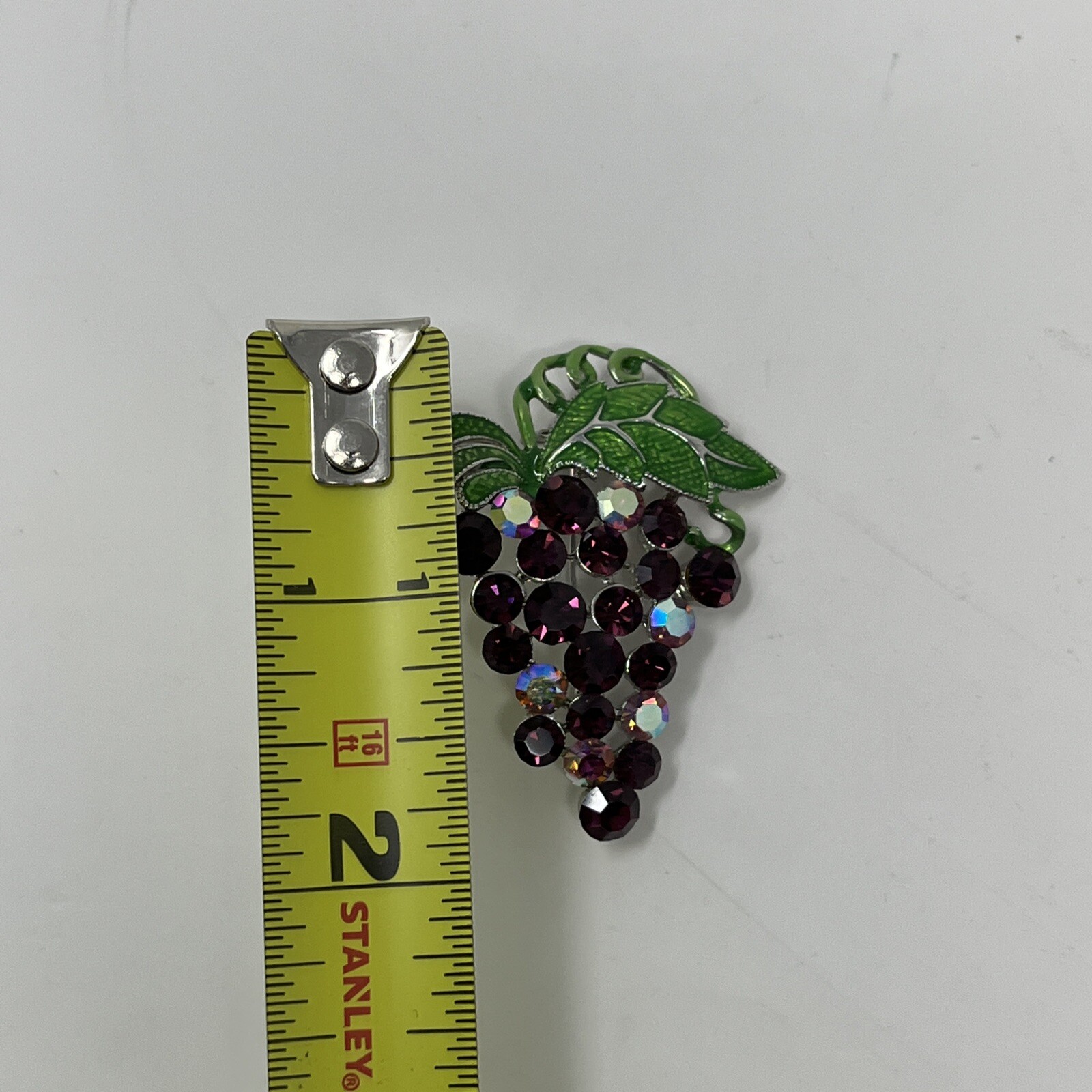 Vintage Grape Cluster Brooch Purple Rhinestones Silver VTG Costume Jewelry