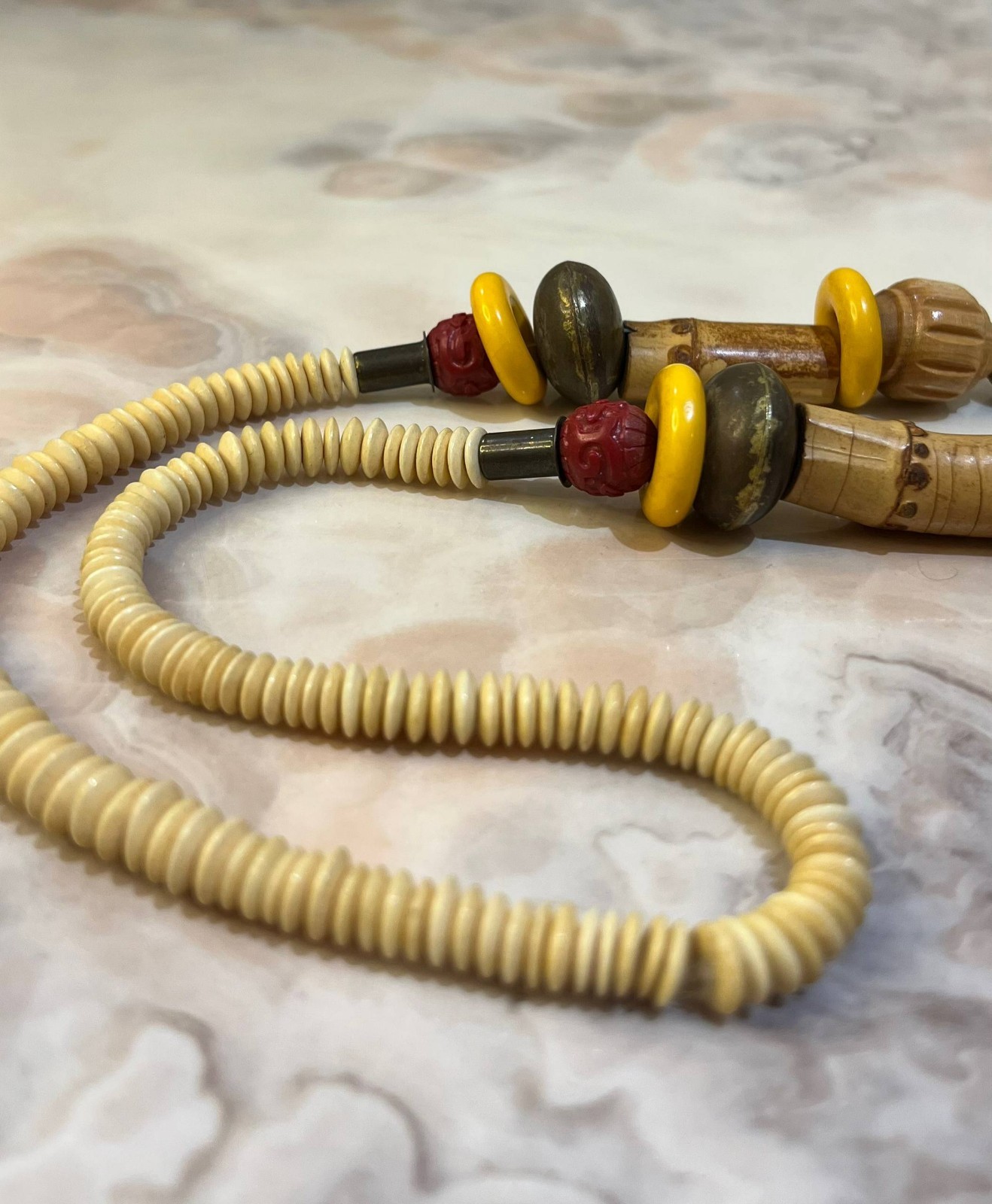 Vintage Handmade Wooden Bead Necklace Tribal Boho Ethnic Statement Jewelry