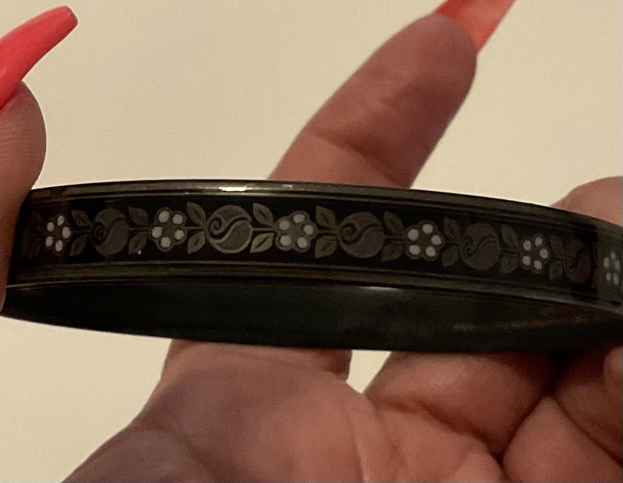 Michael Frey Enamel Bangle With A Black Enamel Finish And Delicate Flowers