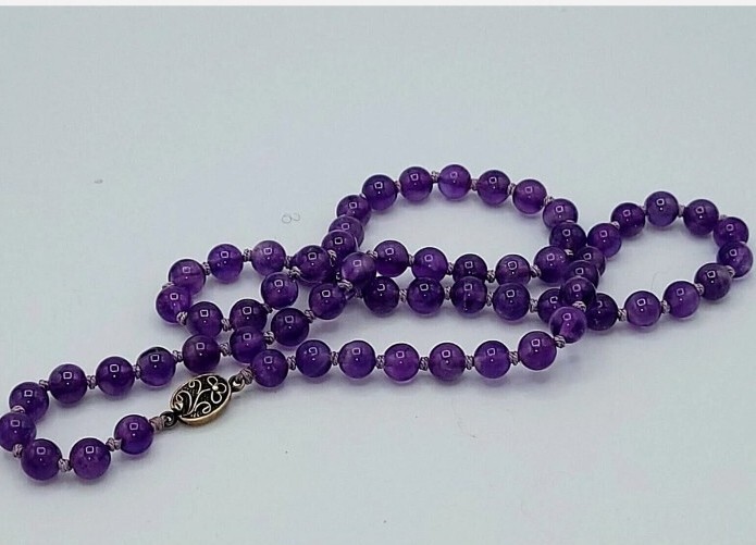 220ct 1940’s Chinese Export 64cm Genuine Amethyst 7-8mm Bead Necklace 49 Grams