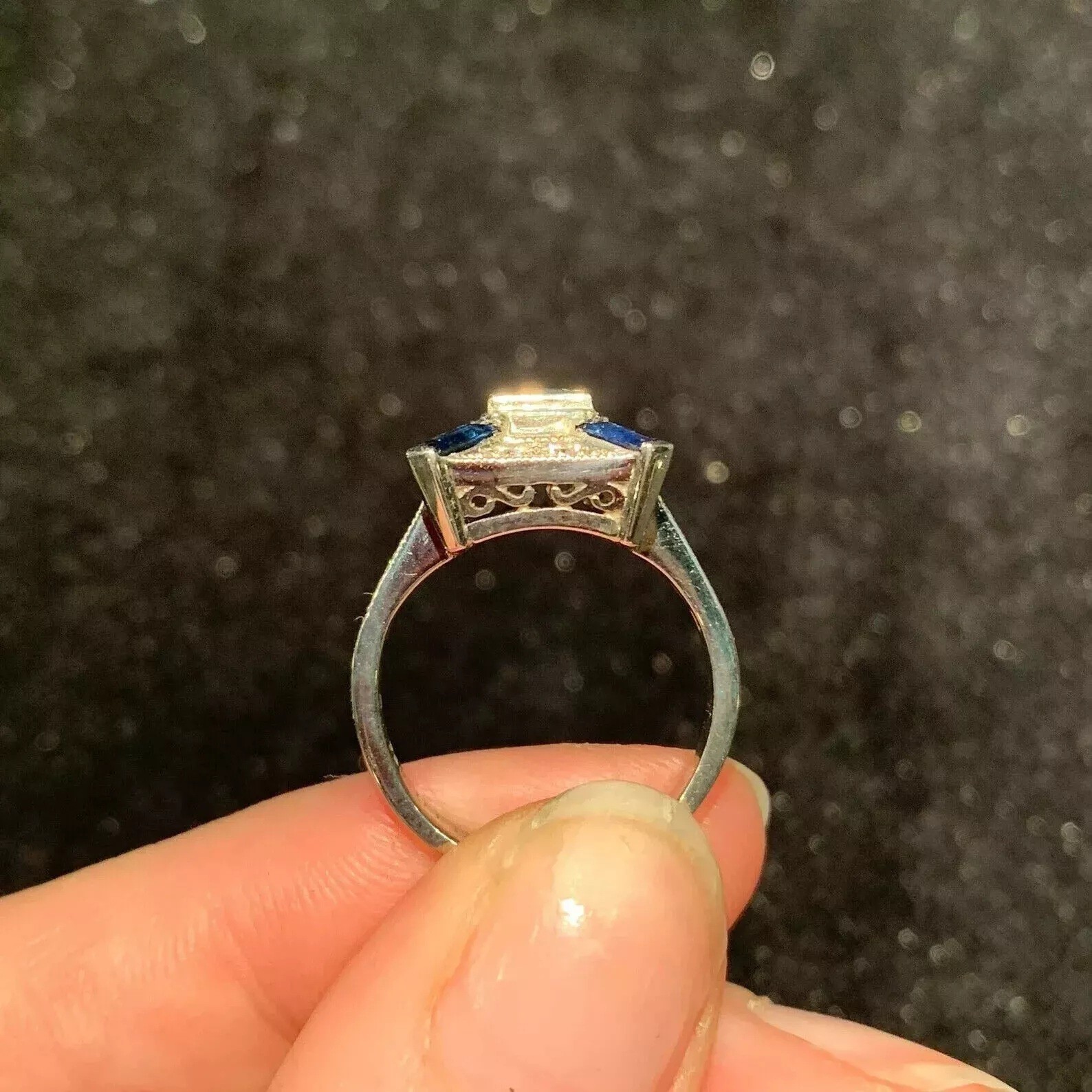1.24Ctw Blue & White Stones Bezel Set Engagement Wedding Retro Reproduction Ring